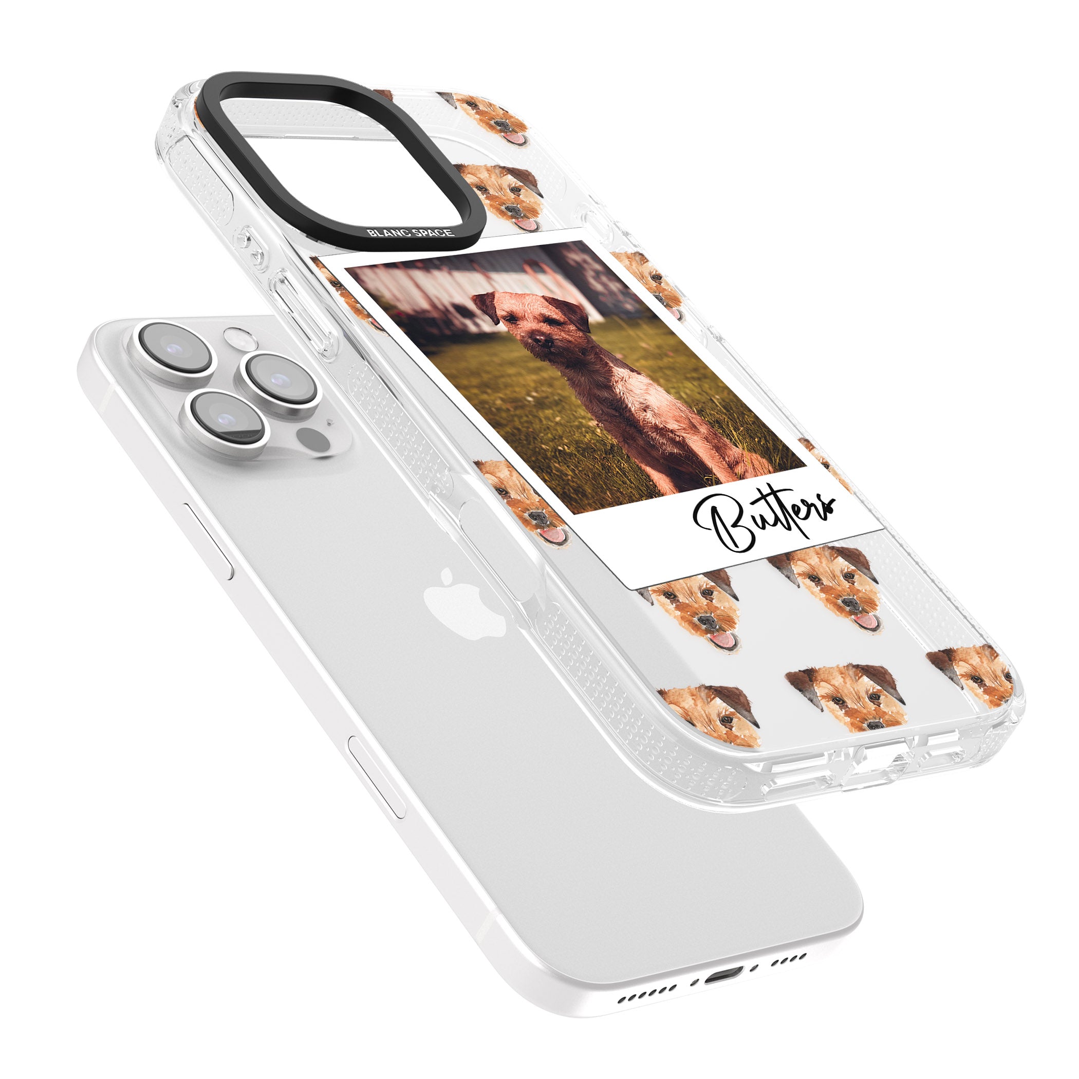 Personalised Border Terrier - Dog Photo iPhone 16 Pro Max / 16 Pro Clear Case Impact Air - Blanc Space