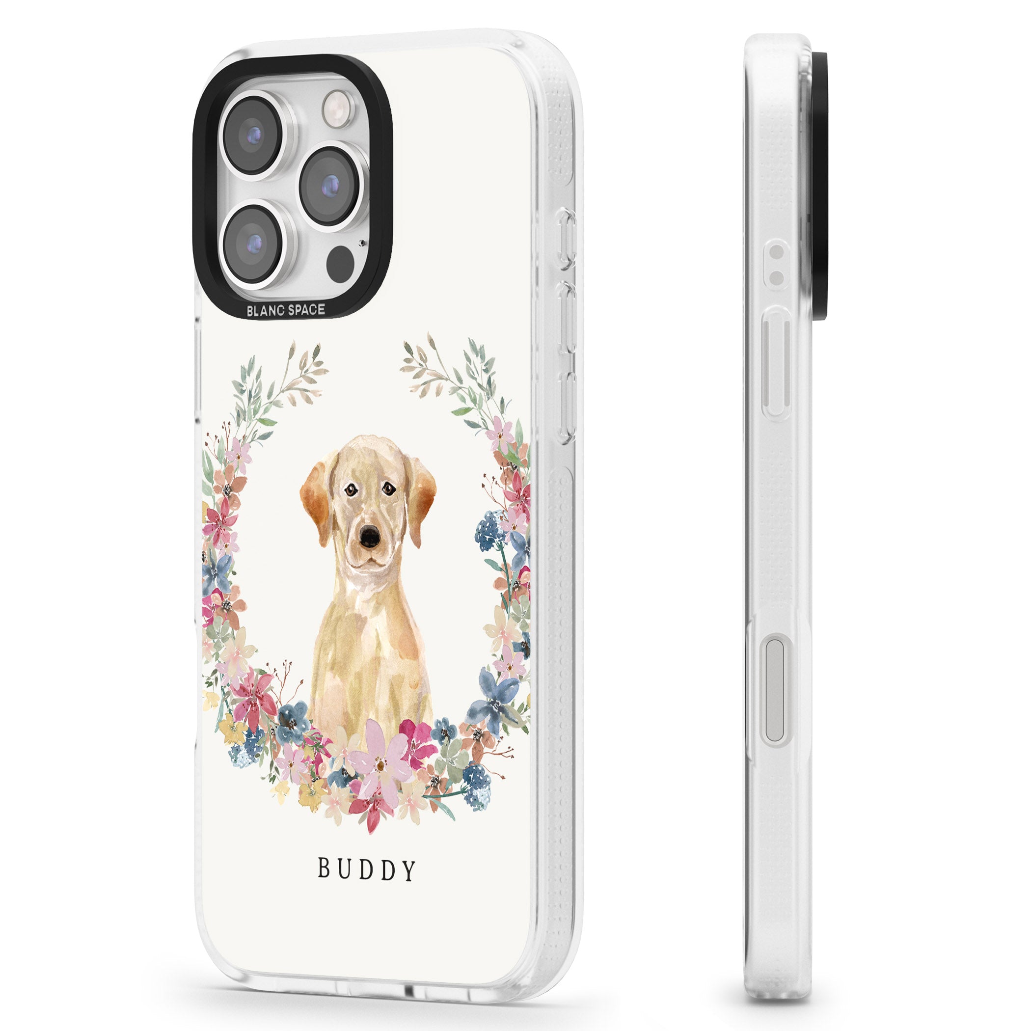 Personalised Yellow Labrador Retriever Dog Portrait iPhone 16 Pro Max / 16 Pro Clear Case Impact Air - Blanc Space