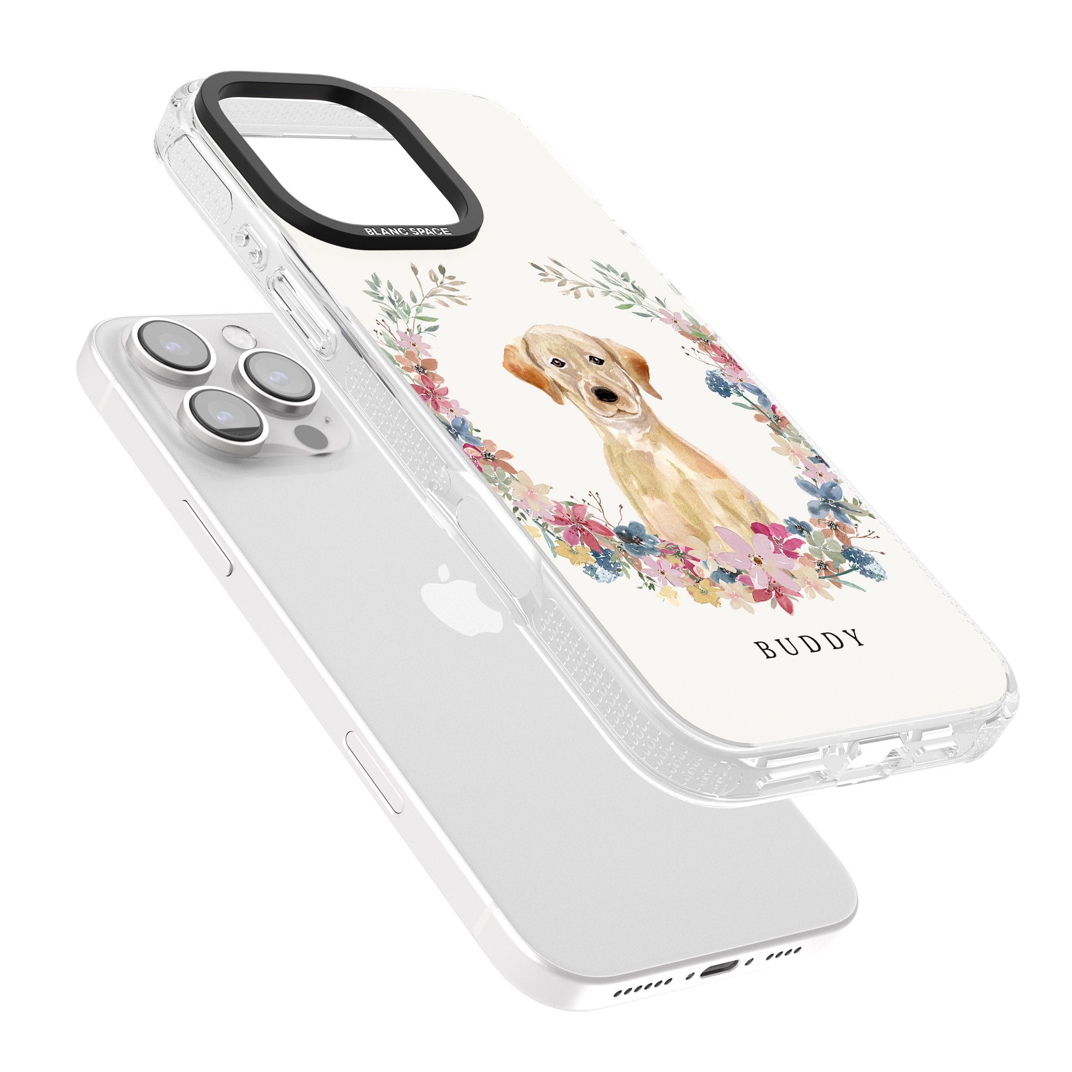 Personalised Yellow Labrador Retriever Dog Portrait iPhone 16 Pro Max / 16 Pro Clear Case Impact Air - Blanc Space