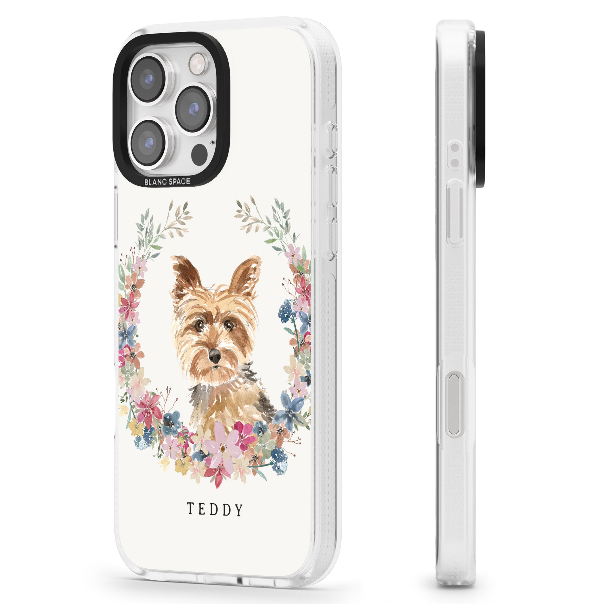 Personalised Yorkshire Terrier - Watercolour Dog Portrait iPhone 16 Pro Max / 16 Pro Clear Case Impact Air - Blanc Space