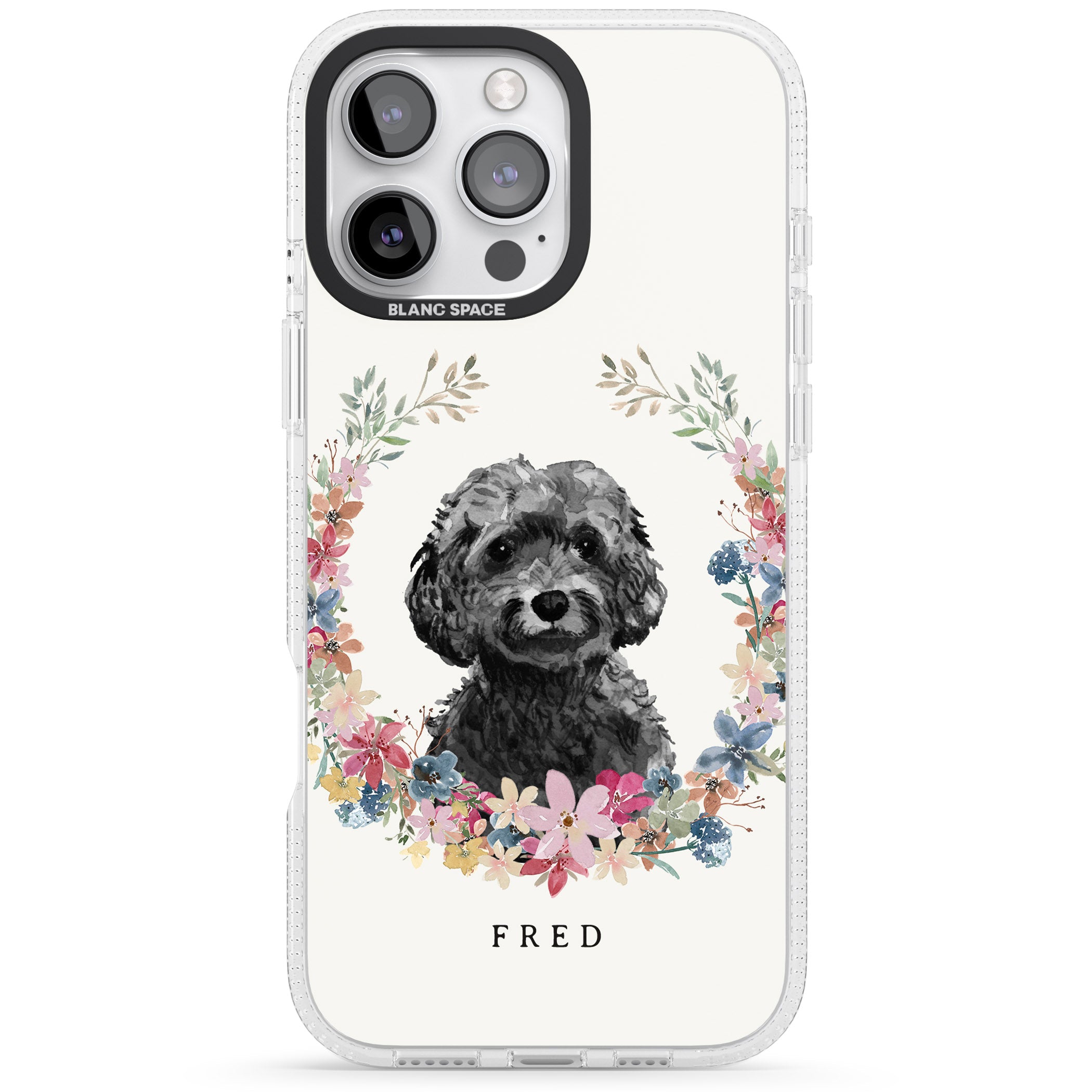 Personalised Black Cockapoo - Watercolour Dog Portrait iPhone 16 Pro Max / 16 Pro Clear Case Impact Air - Blanc Space