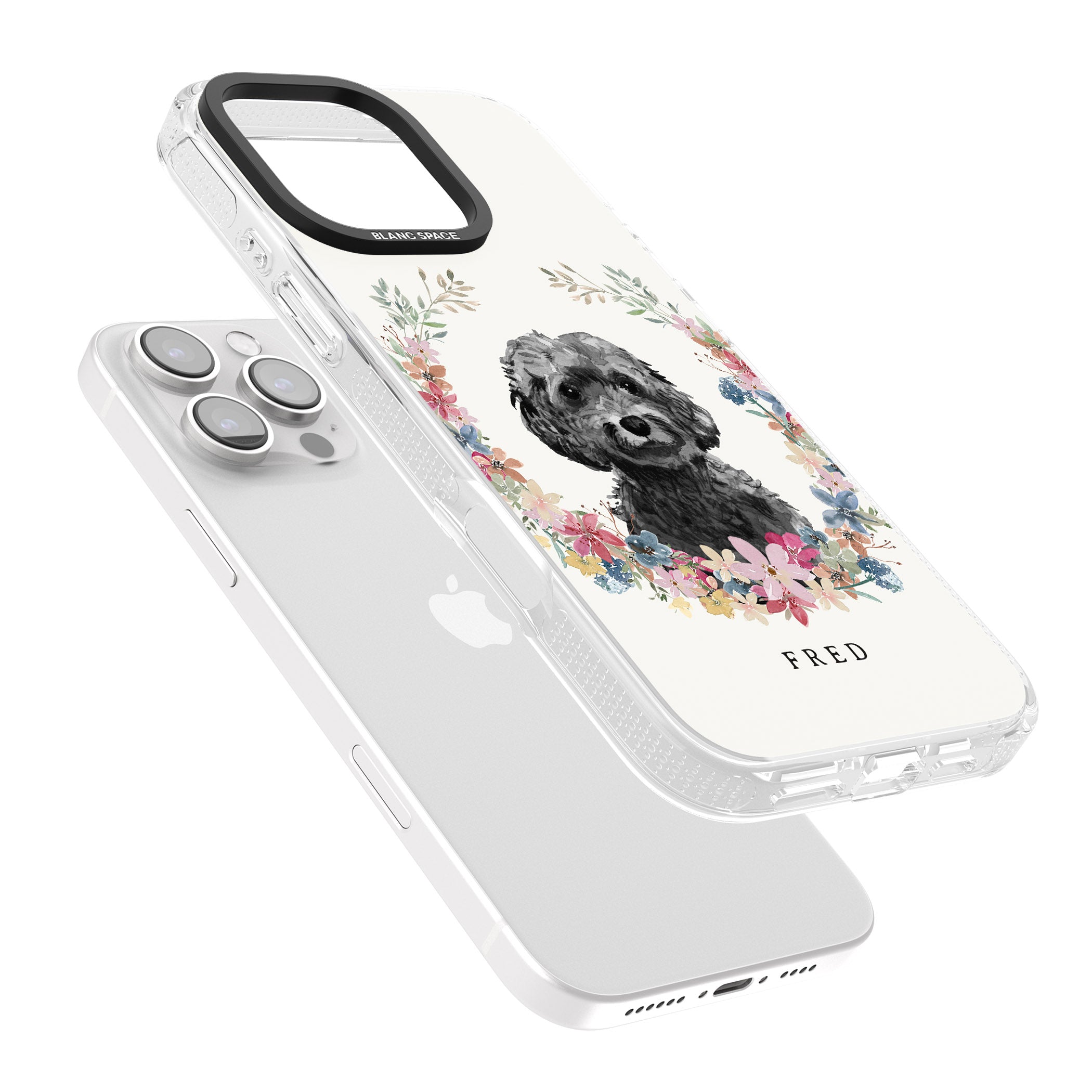 Personalised Black Cockapoo - Watercolour Dog Portrait iPhone 16 Pro Max / 16 Pro Clear Case Impact Air - Blanc Space