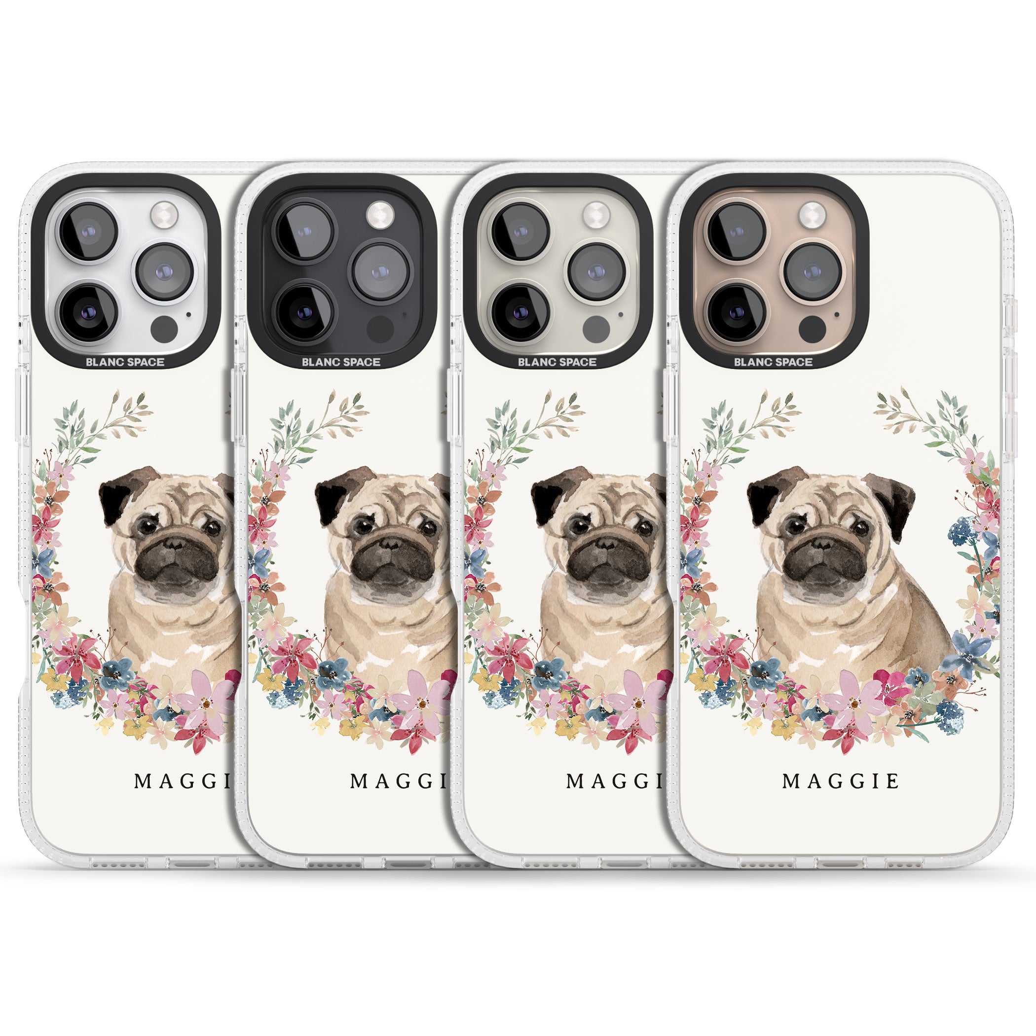 Personalised Pug - Watercolour Dog Portrait iPhone 16 Pro Max / 16 Pro Clear Case Impact Air - Blanc Space