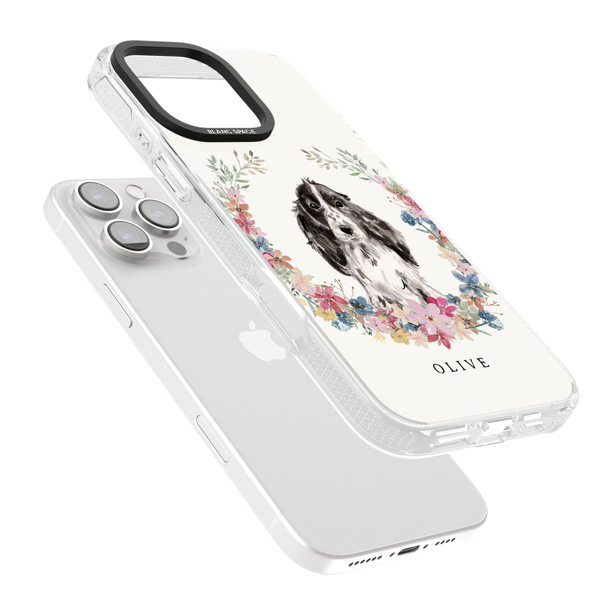 Personalised Black Cocker Spaniel - Watercolour Dog Portrait iPhone 16 Pro Max / 16 Pro Clear Case Impact Air - Blanc Space