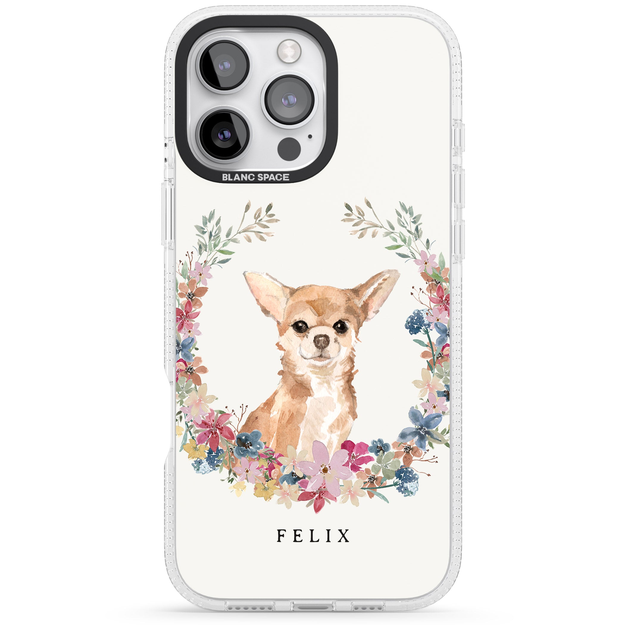 Personalised Chihuahua - Watercolour Dog Portrait iPhone 16 Pro Max / 16 Pro Clear Case Impact Air - Blanc Space