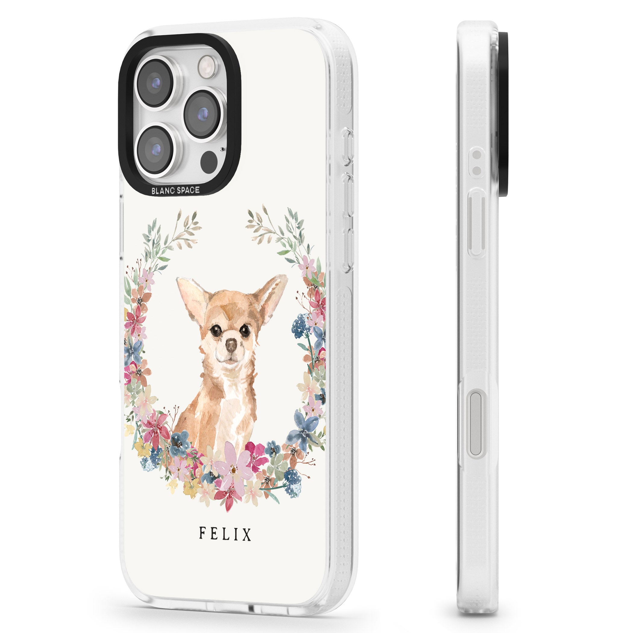 Personalised Chihuahua - Watercolour Dog Portrait iPhone 16 Pro Max / 16 Pro Clear Case Impact Air - Blanc Space