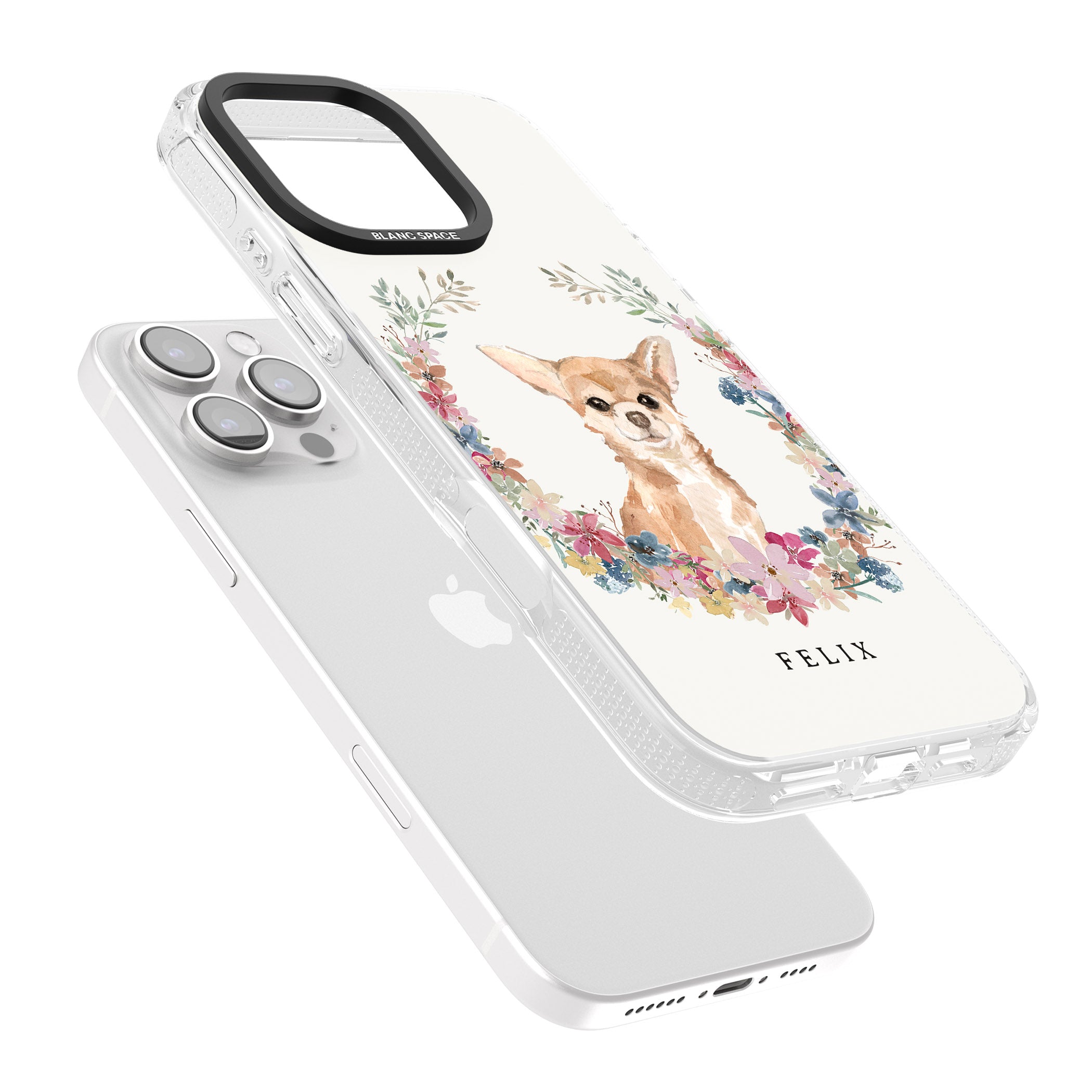 Personalised Chihuahua - Watercolour Dog Portrait iPhone 16 Pro Max / 16 Pro Clear Case Impact Air - Blanc Space