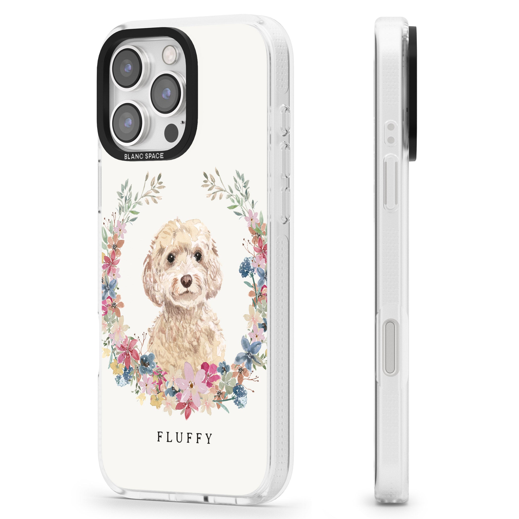 Personalised Champagne Cockapoo - Watercolour Dog Portrait iPhone 16 Pro Max / 16 Pro Clear Case Impact Air - Blanc Space