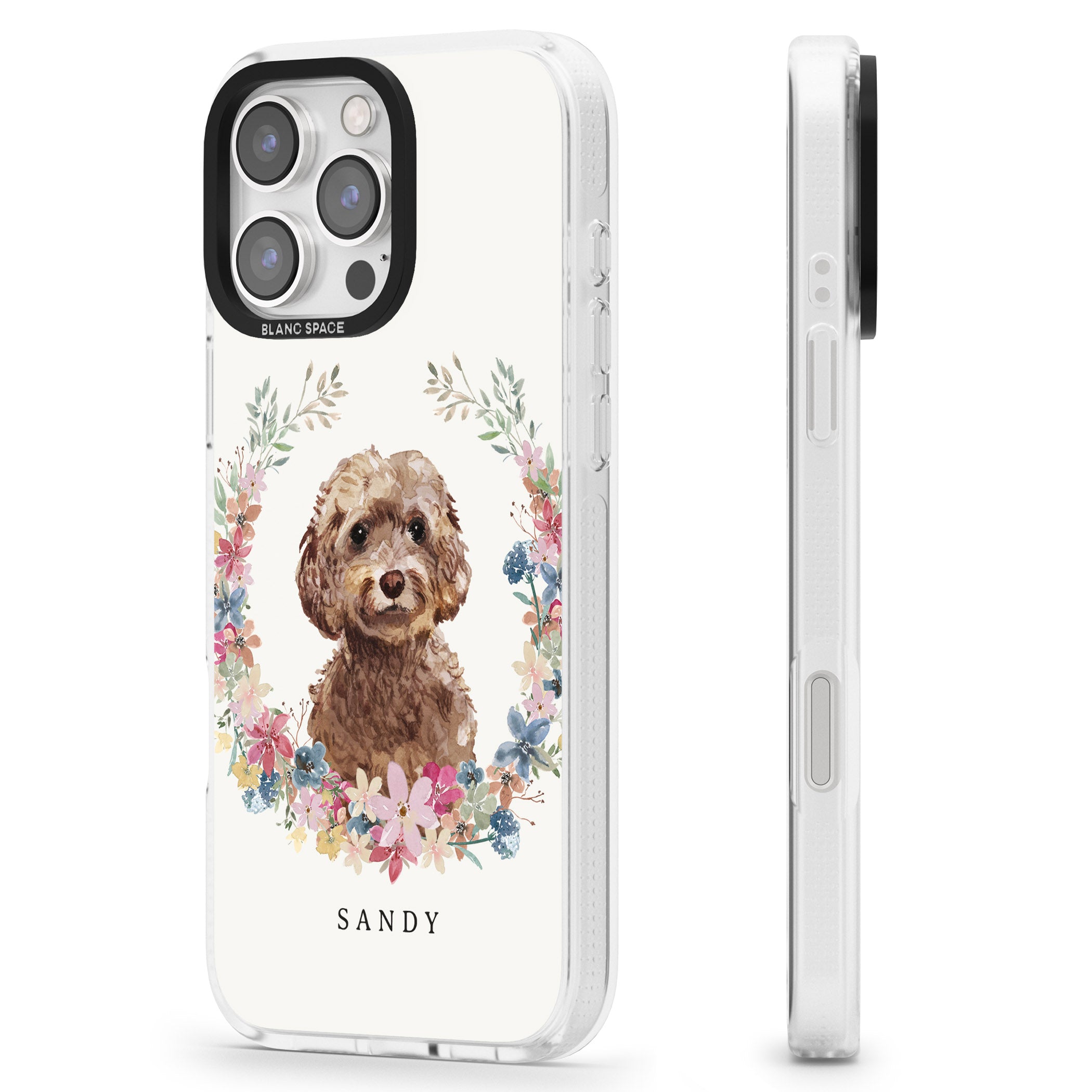 Personalised Brown Cockapoo - Watercolour Dog Portrait iPhone 16 Pro Max / 16 Pro Clear Case Impact Air - Blanc Space