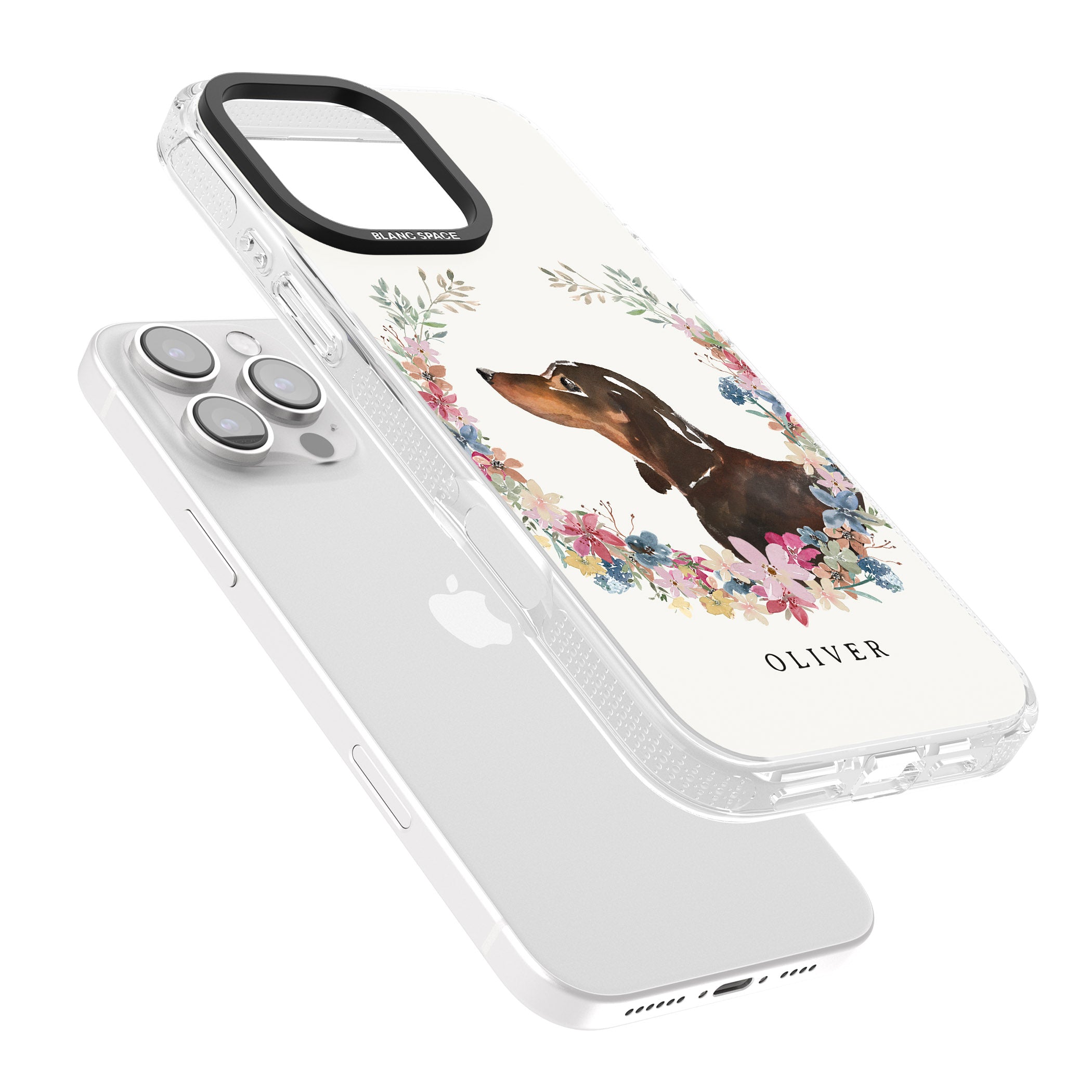 Personalised Black & Tan Dachshund - Watercolour Dog Portrait iPhone 16 Pro Max / 16 Pro Clear Case Impact Air - Blanc Space