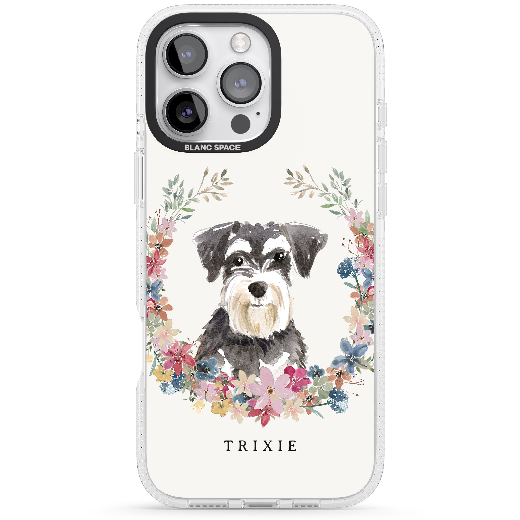 Personalised Miniature Schnauzer - Watercolour Dog Portrait iPhone 16 Pro Max / 16 Pro Clear Case Impact Air - Blanc Space