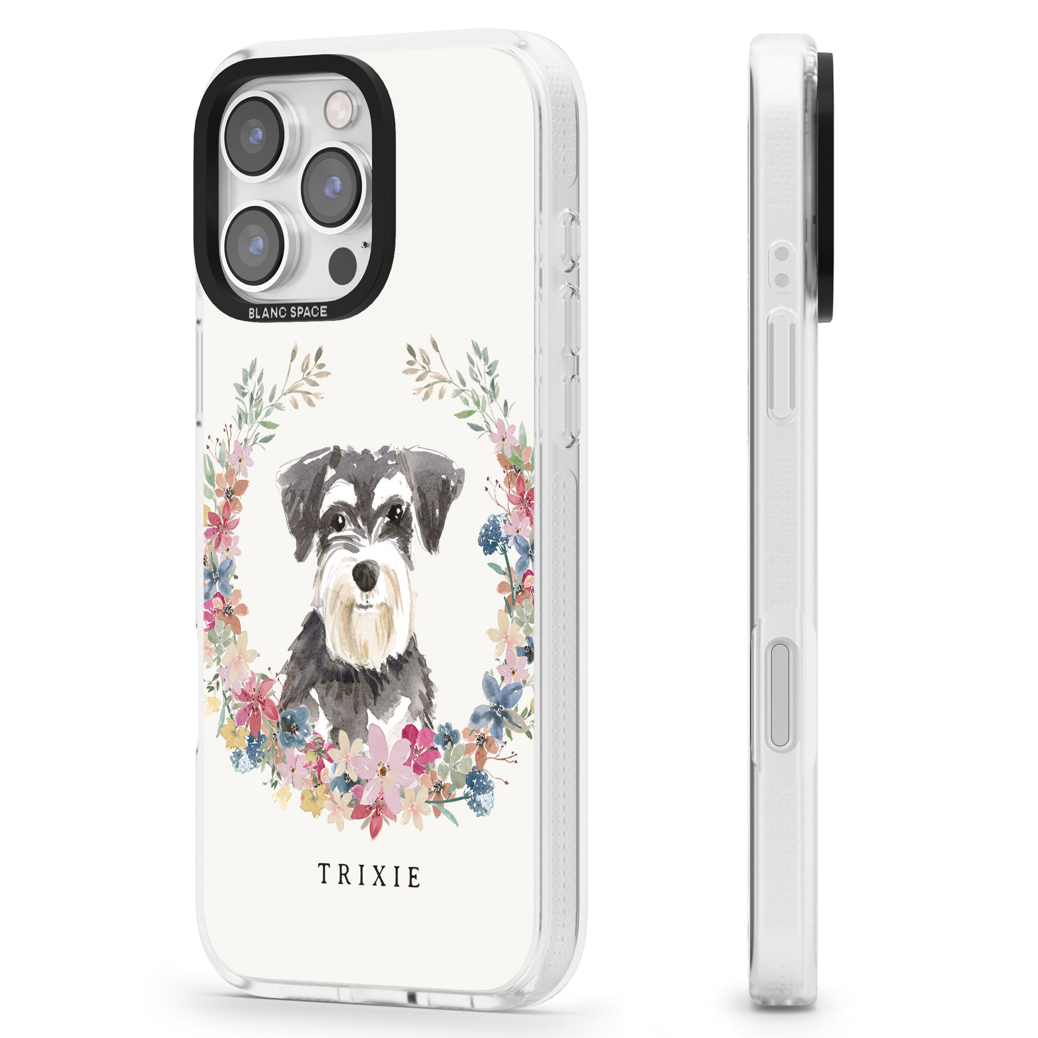 Personalised Miniature Schnauzer - Watercolour Dog Portrait iPhone 16 Pro Max / 16 Pro Clear Case Impact Air - Blanc Space