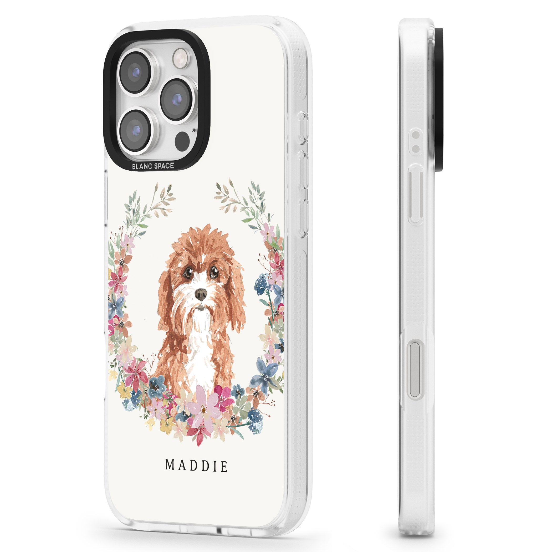 Personalised Cavapoo - Watercolour Dog Portrait iPhone 16 Pro Max / 16 Pro Clear Case Impact Air - Blanc Space
