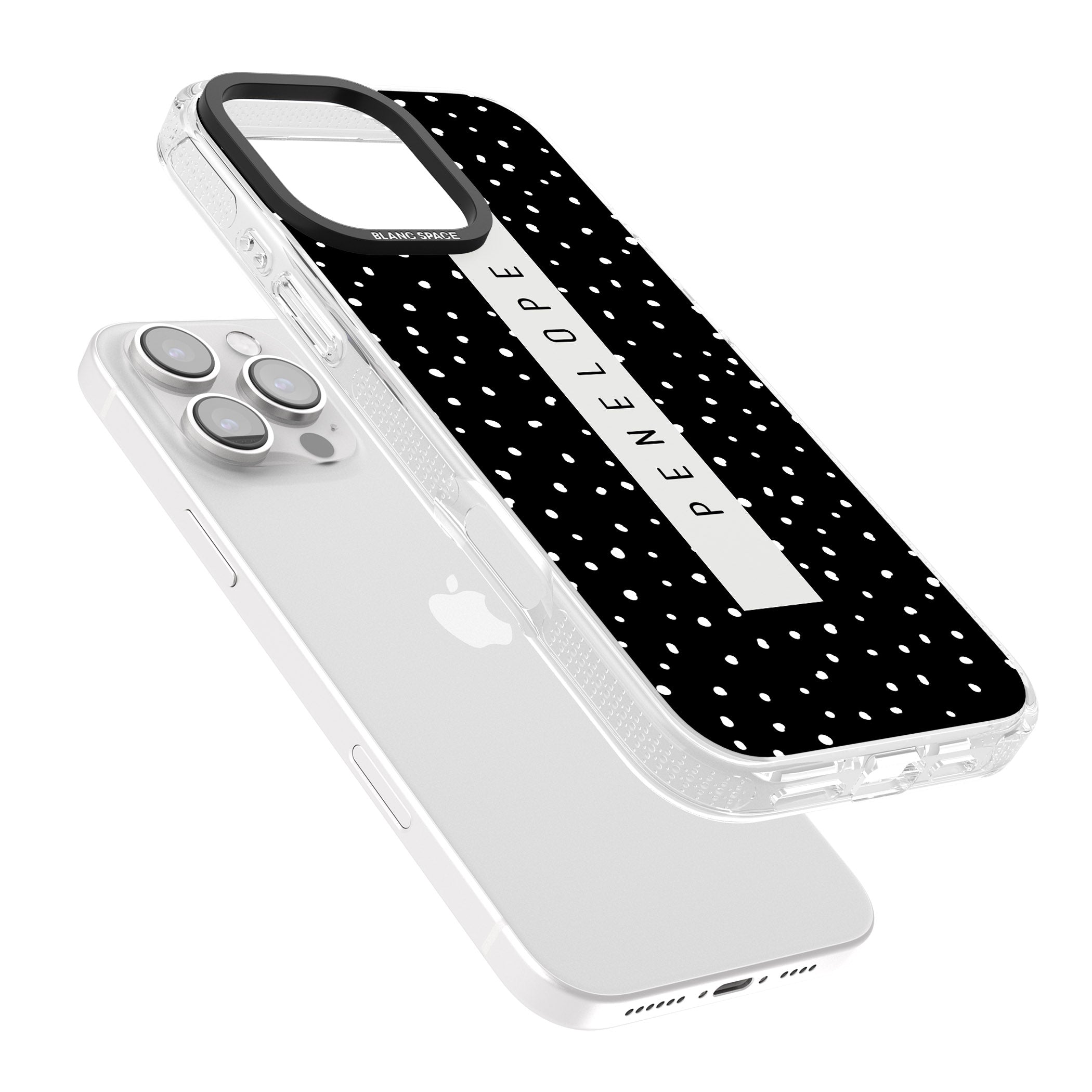 Personalised Black Dots iPhone 16 Pro Max / 16 Pro Clear Case Impact Air - Blanc Space