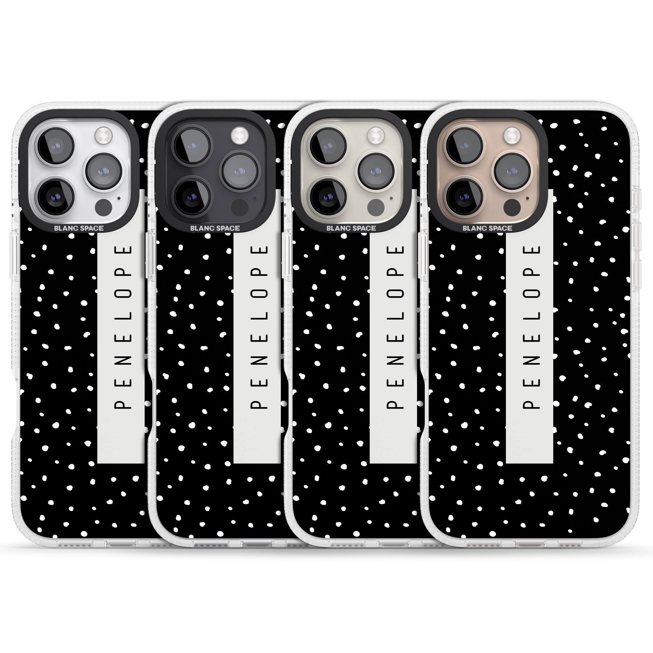 Personalised Black Dots iPhone 16 Pro Max / 16 Pro Clear Case Impact Air - Blanc Space