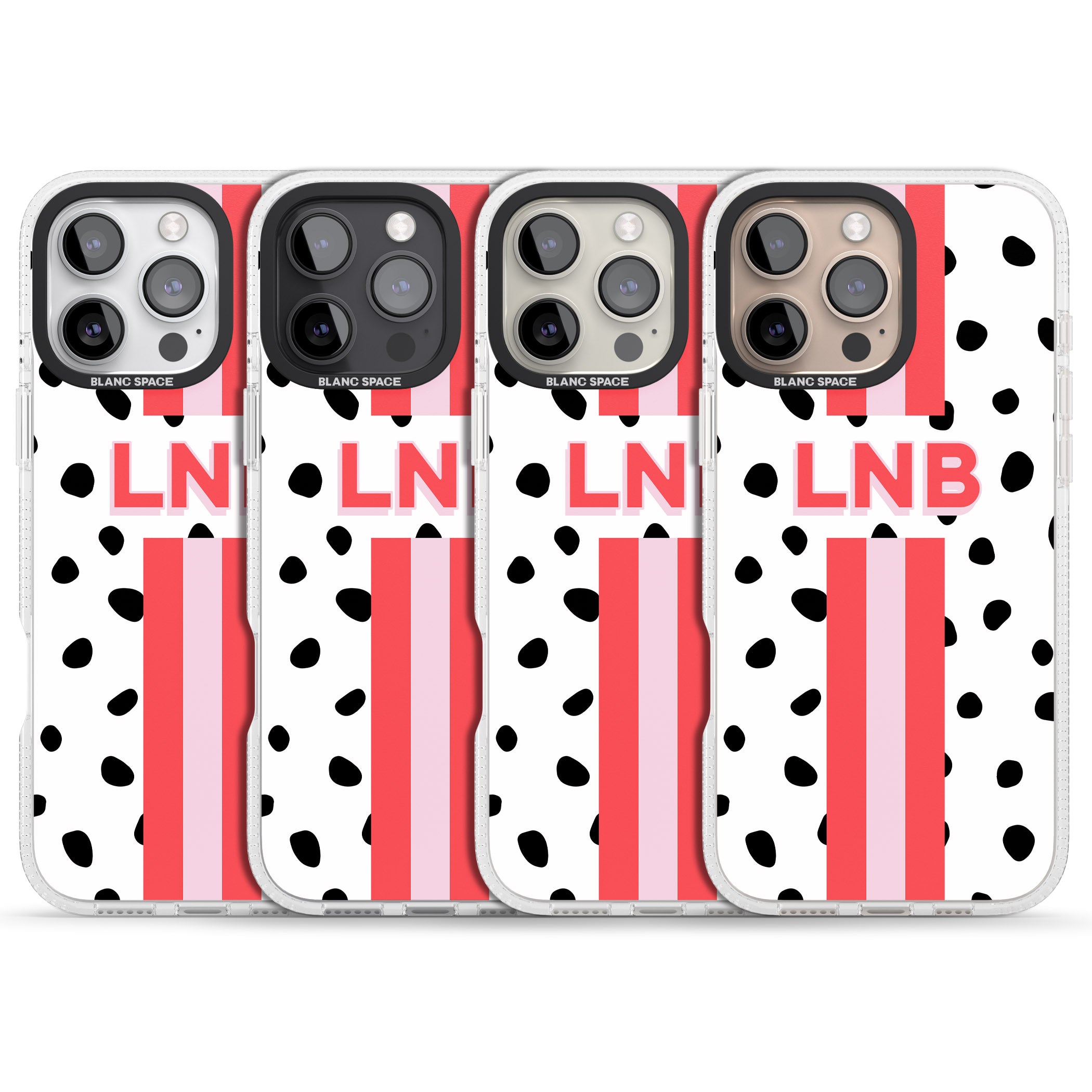 Personalised Polka & Pink Stripe iPhone 16 Pro Max / 16 Pro Clear Case Impact Air - Blanc Space