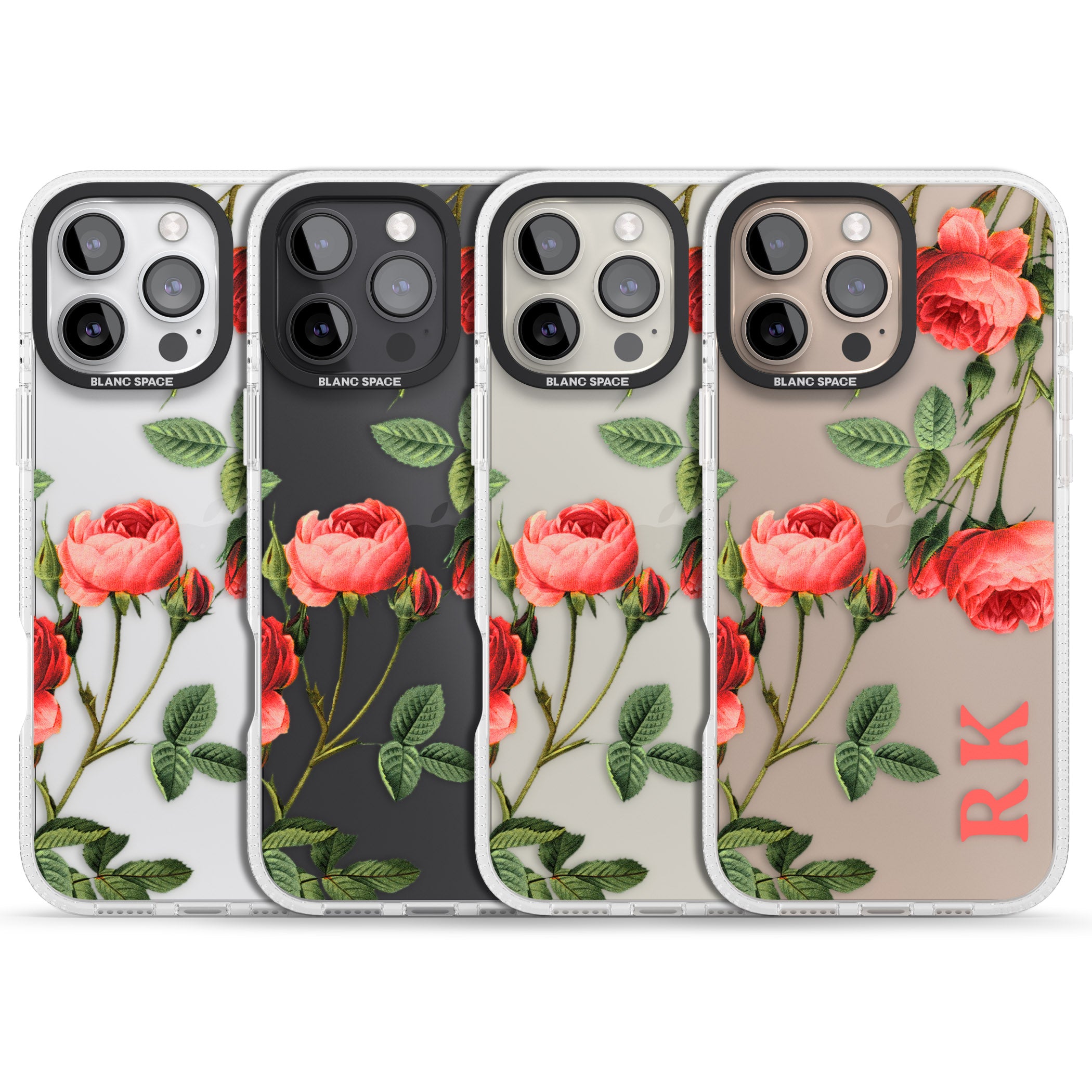 Personalised Clear Vintage Floral Pink Roses iPhone 16 Pro Max / 16 Pro Clear Case Impact Air - Blanc Space