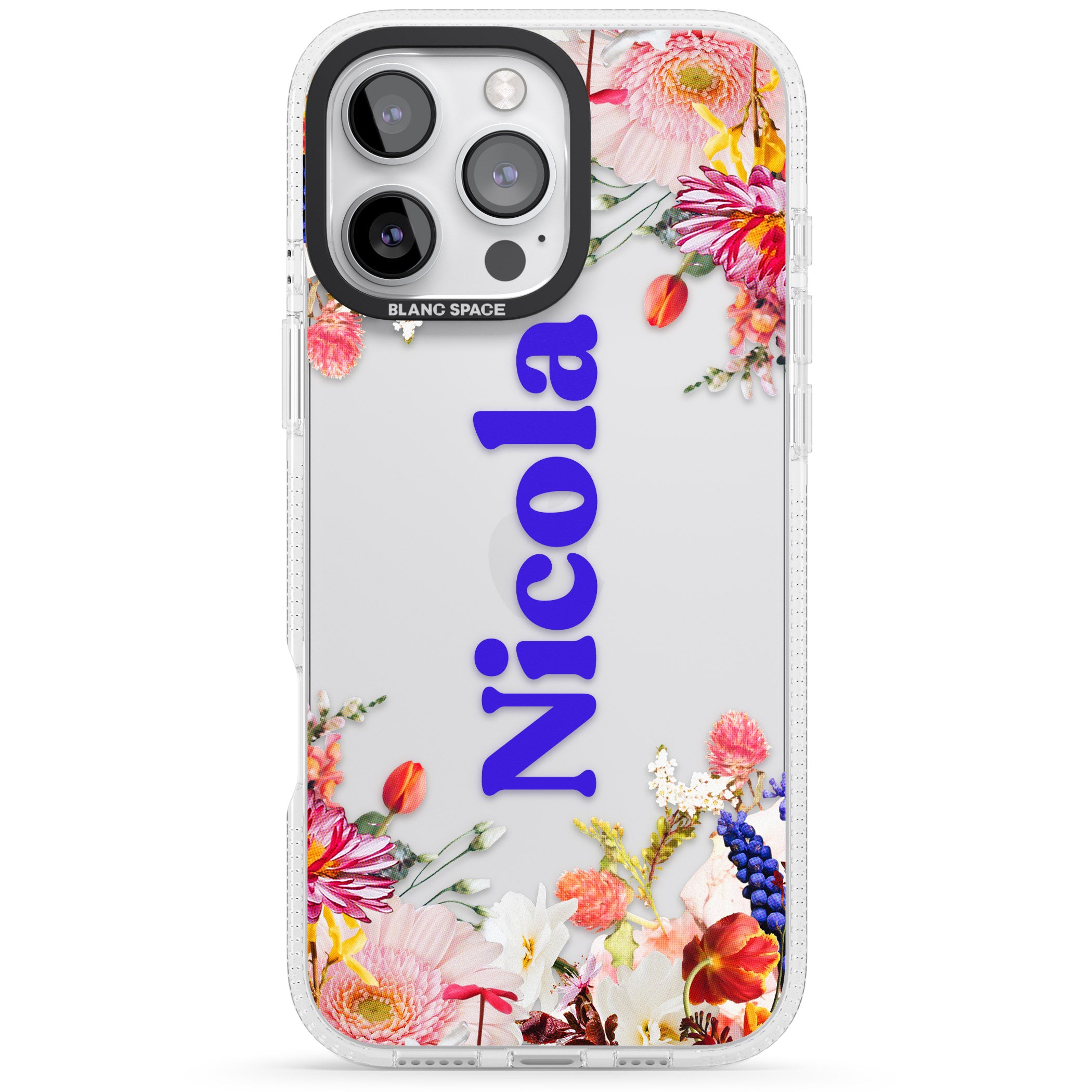 Personalised Text with Floral Borders iPhone 16 Pro Max / 16 Pro Clear Case Impact Air - Blanc Space