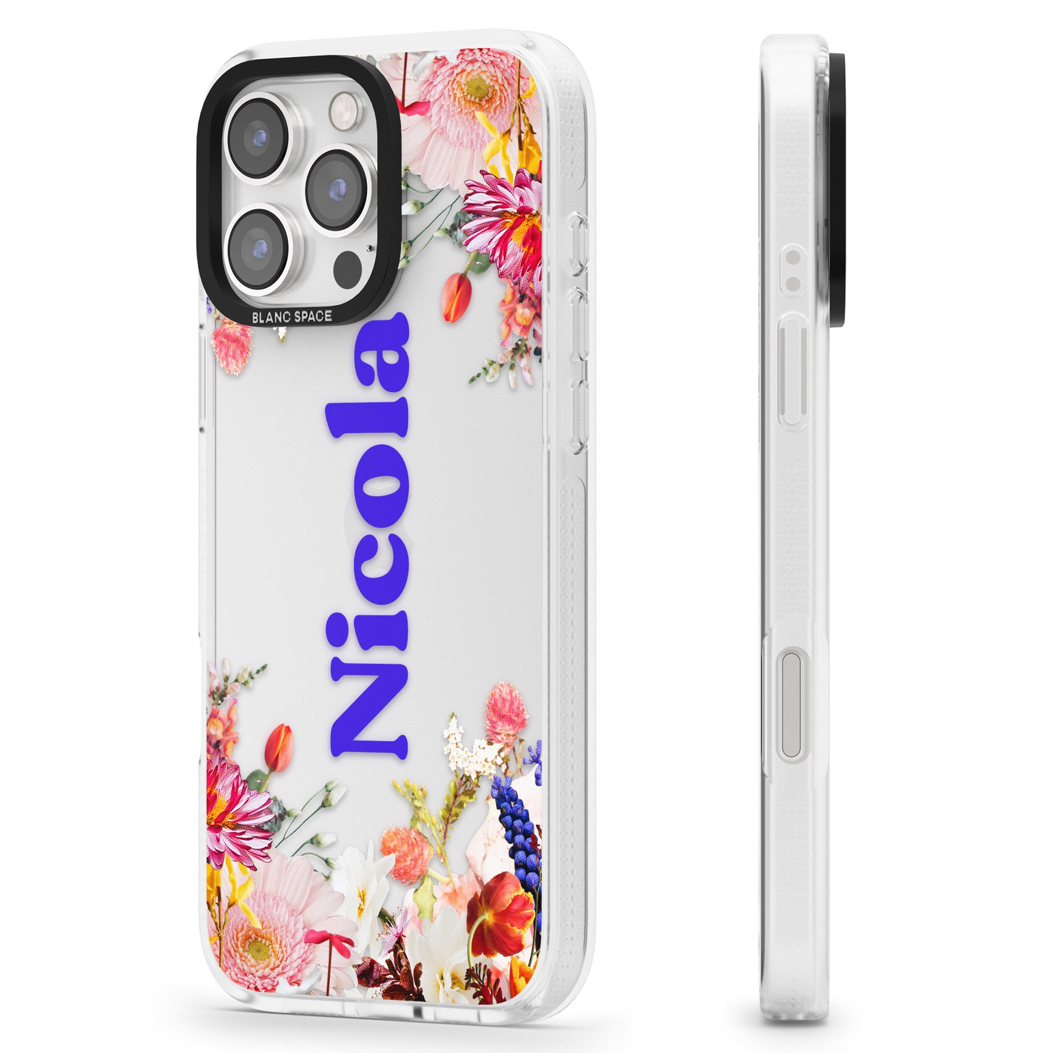 Personalised Text with Floral Borders iPhone 16 Pro Max / 16 Pro Clear Case Impact Air - Blanc Space
