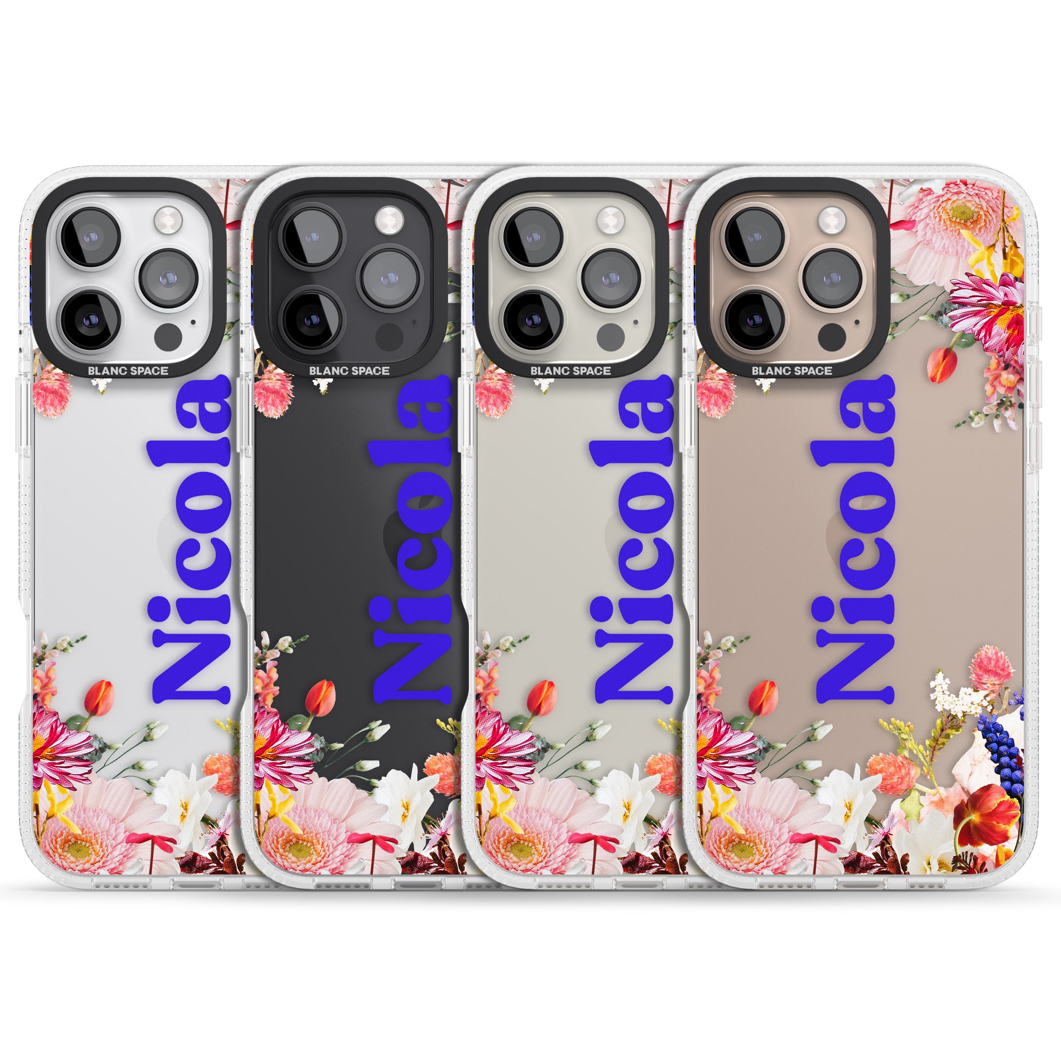 Personalised Text with Floral Borders iPhone 16 Pro Max / 16 Pro Clear Case Impact Air - Blanc Space