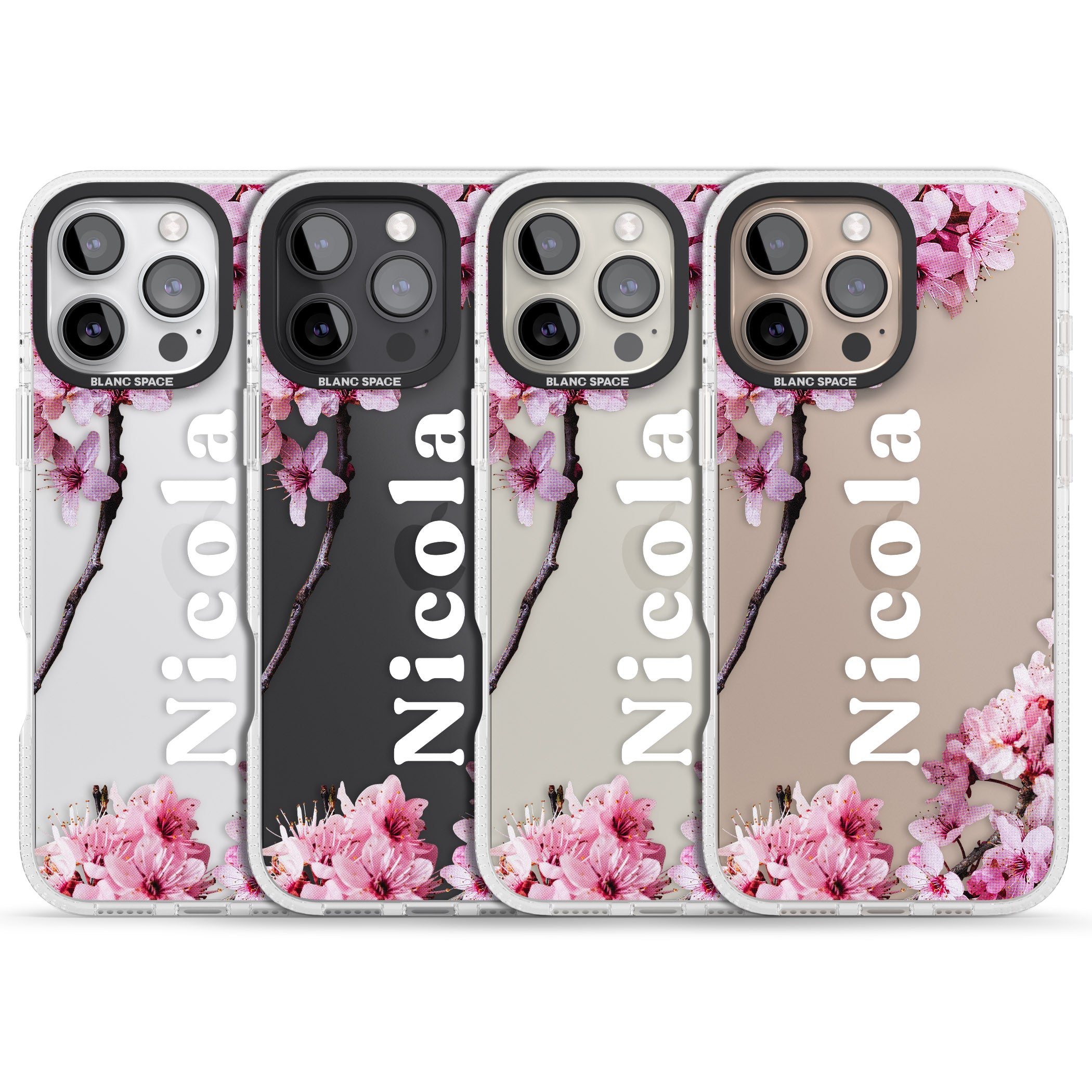 Personalised Cherry Blossoms with Text iPhone 16 Pro Max / 16 Pro Clear Case Impact Air - Blanc Space