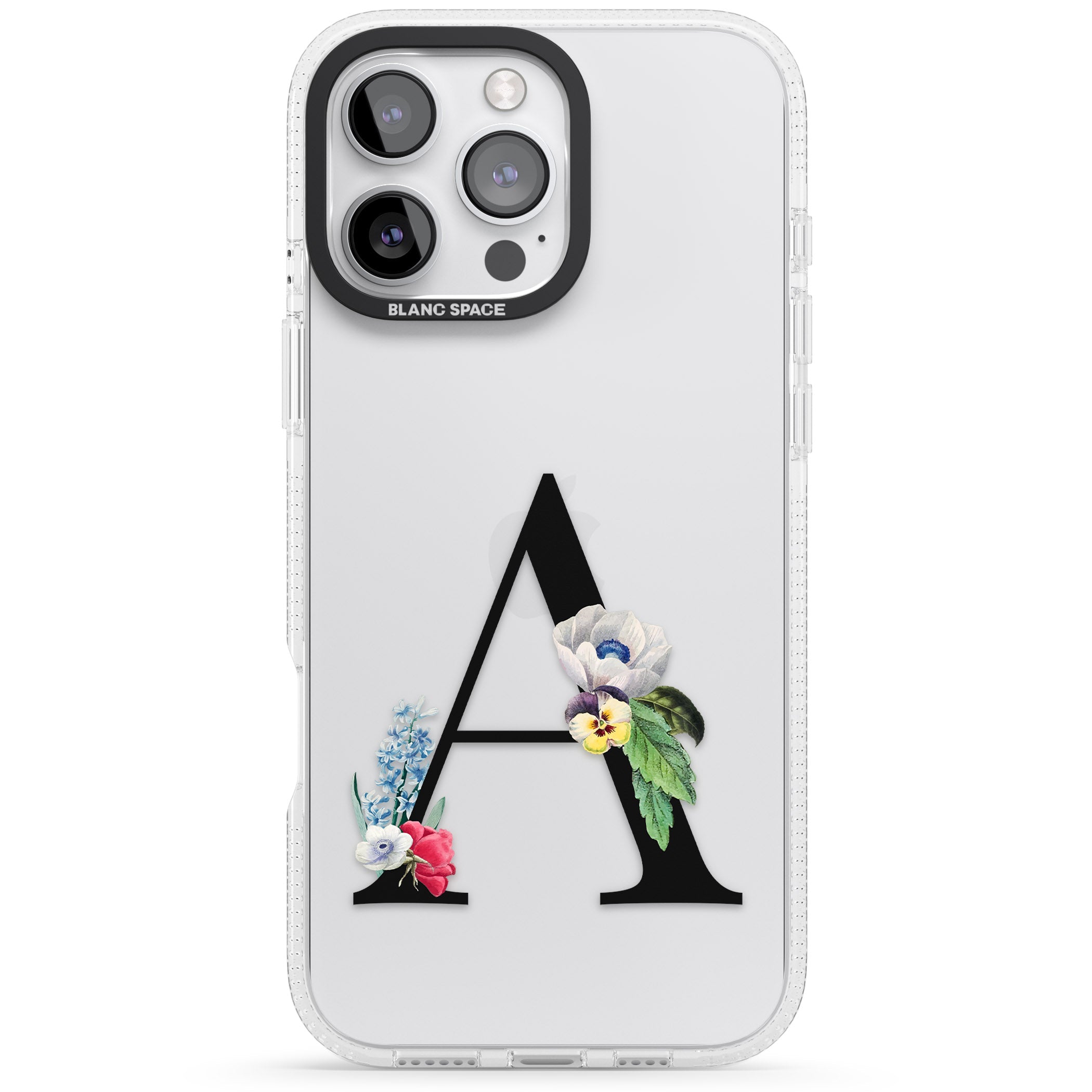 Personalised Floral Initial iPhone 16 Pro Max / 16 Pro Clear Case Impact Air - Blanc Space