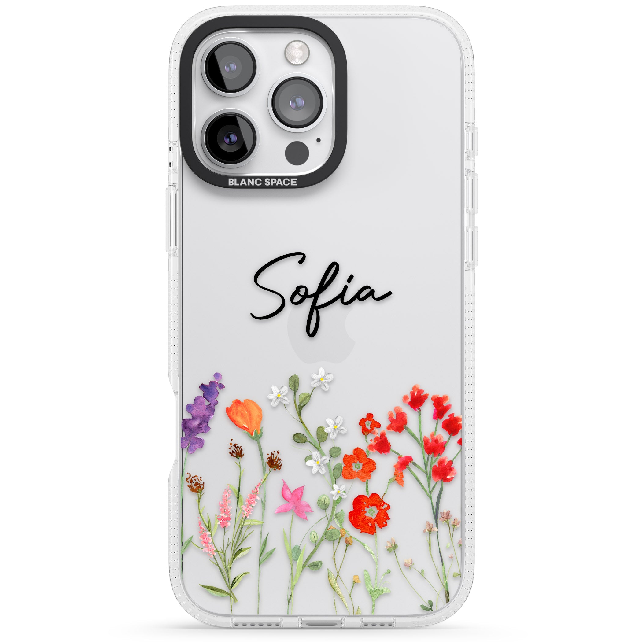 Personalised Spring Wildflowers iPhone 16 Pro Max / 16 Pro Clear Case Impact Air - Blanc Space