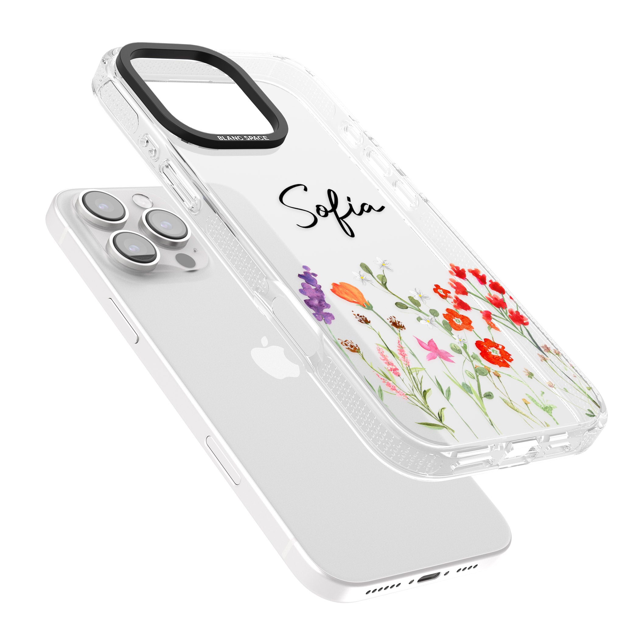 Personalised Spring Wildflowers iPhone 16 Pro Max / 16 Pro Clear Case Impact Air - Blanc Space