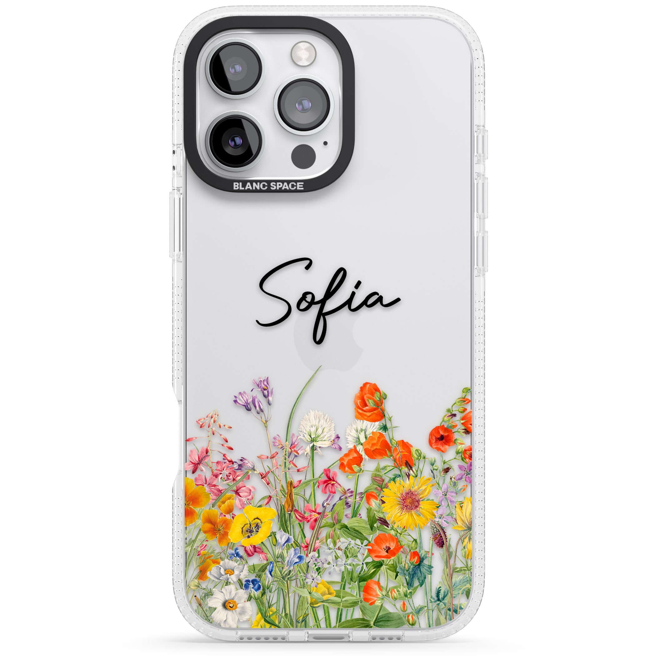 Personalised Summer Wildflowers iPhone 16 Pro Max / 16 Pro Clear Case Impact Air - Blanc Space
