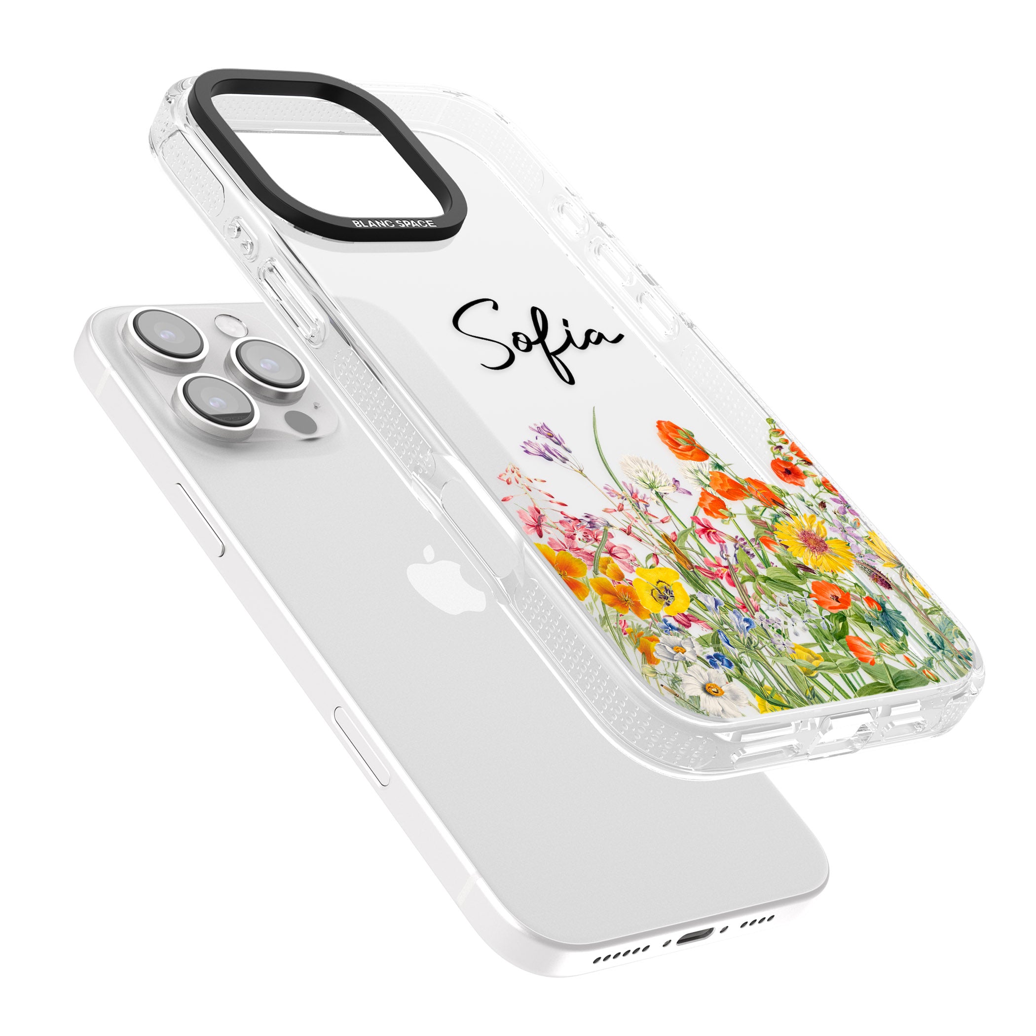 Personalised Summer Wildflowers iPhone 16 Pro Max / 16 Pro Clear Case Impact Air - Blanc Space