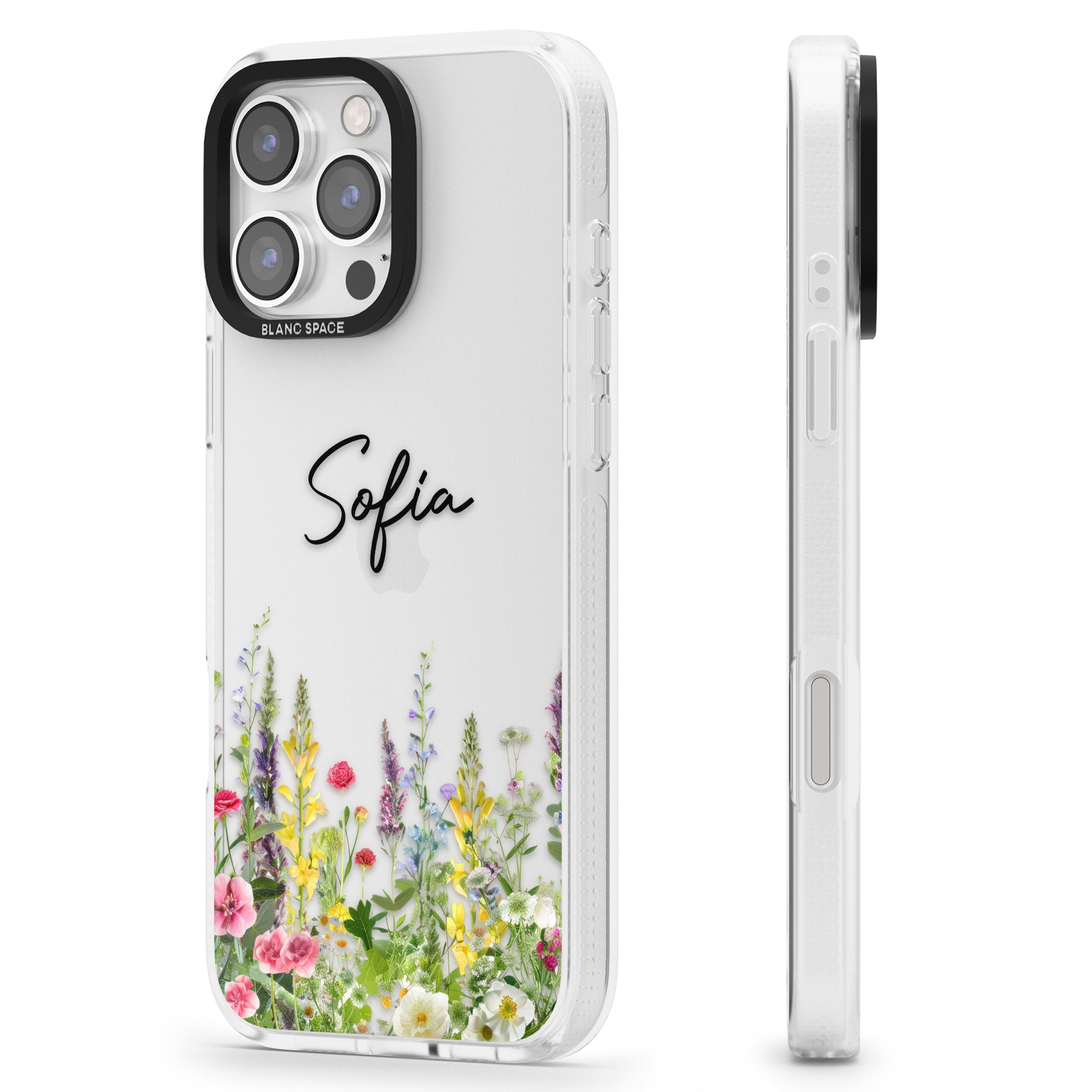 Personalised Garden Wildfowers iPhone 16 Pro Max / 16 Pro Clear Case Impact Air - Blanc Space