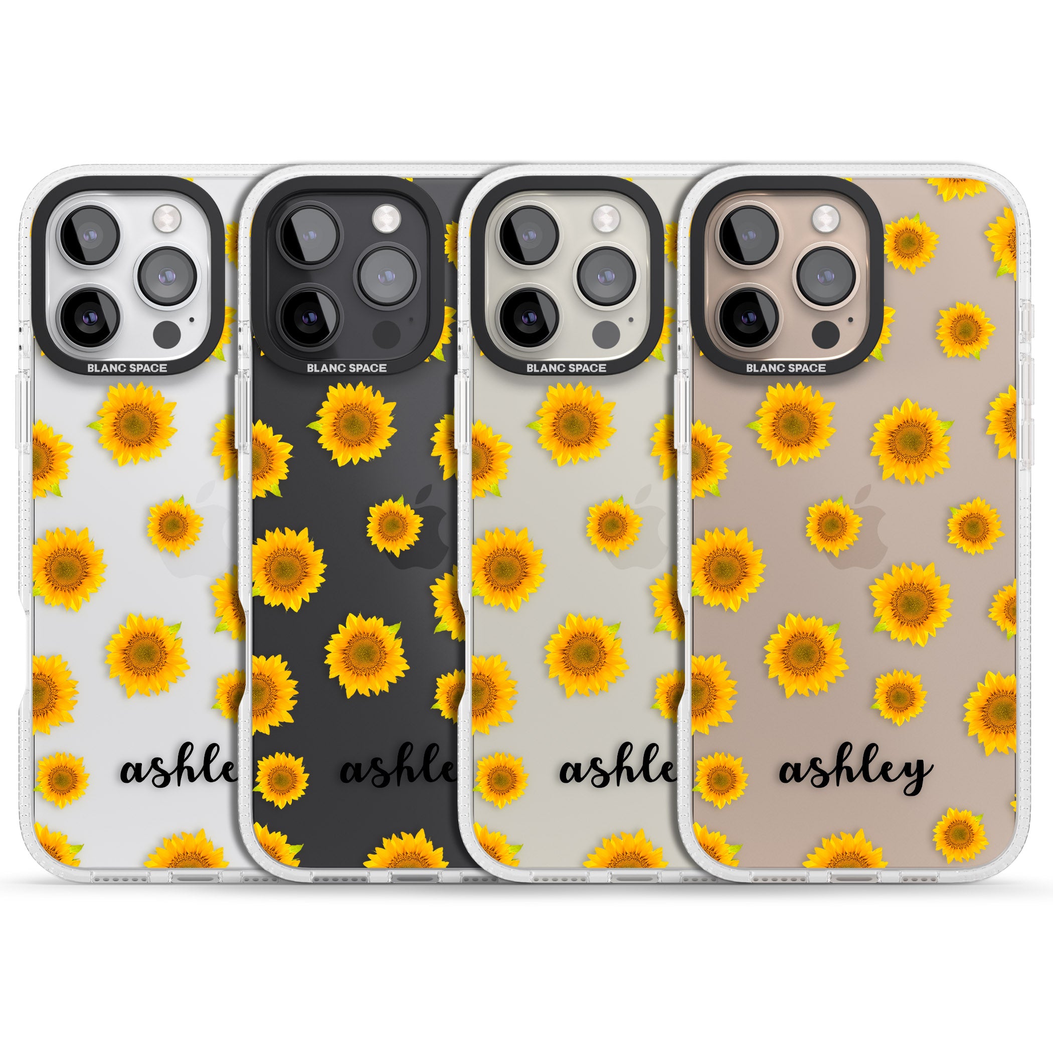 Personalised Sunflowers & Cursive iPhone 16 Pro Max / 16 Pro Clear Case Impact Air - Blanc Space