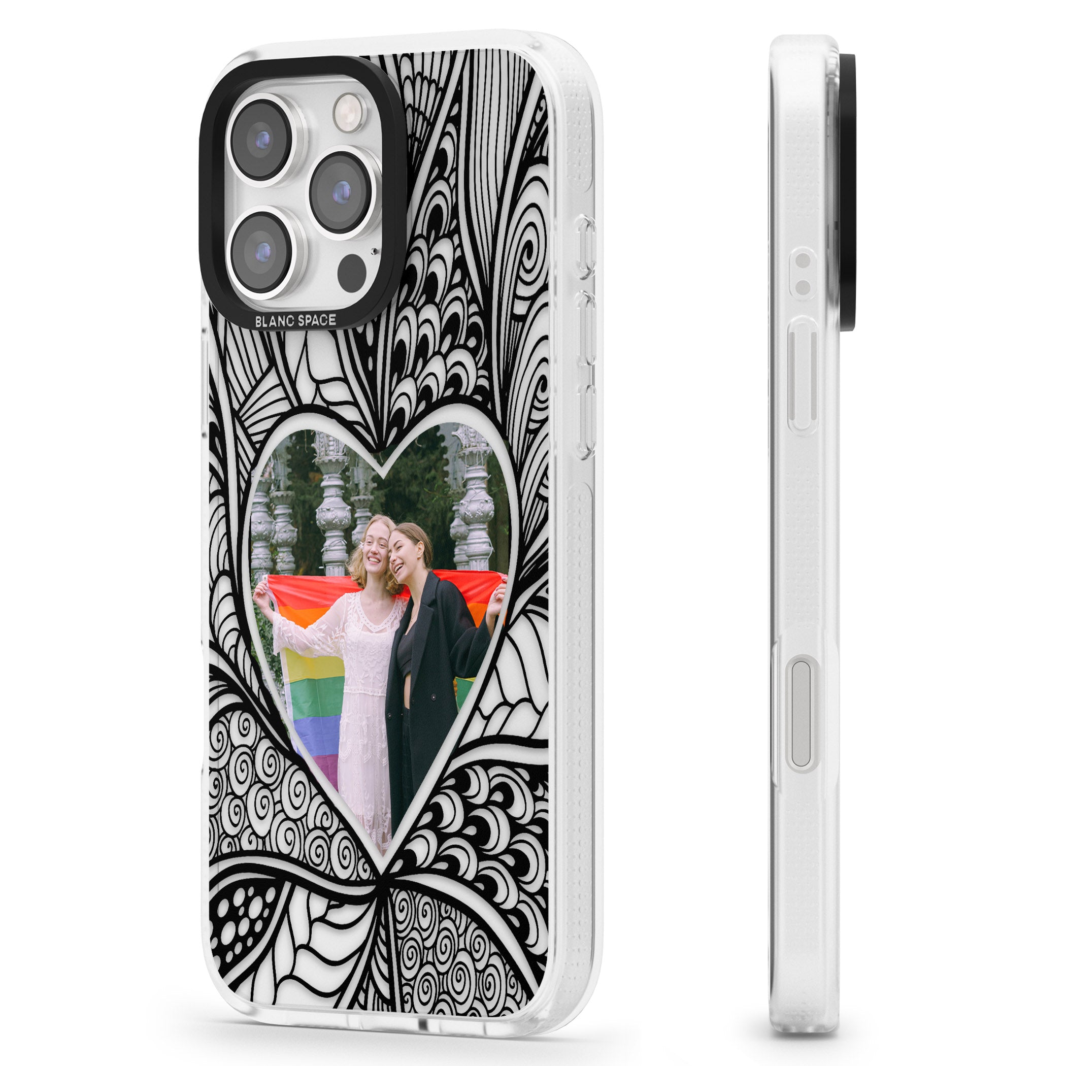 Personalised Henna Heart Photo Case iPhone 16 Pro Max / 16 Pro Clear Case Impact Air - Blanc Space
