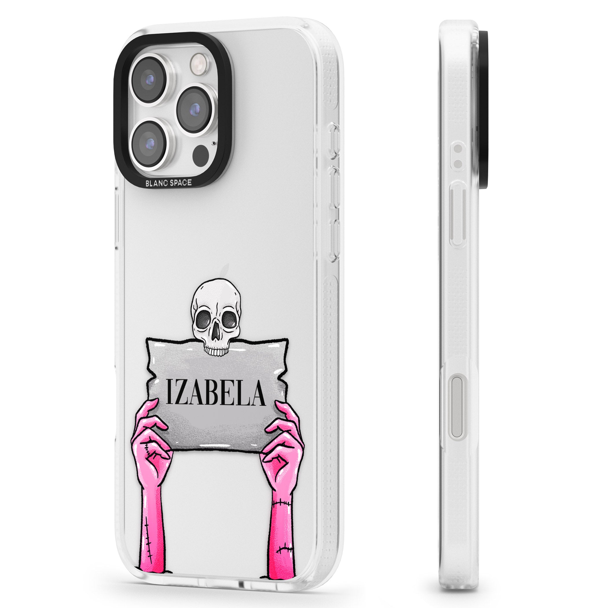 Personalised Grave Plaque iPhone 16 Pro Max / 16 Pro Clear Case Impact Air - Blanc Space