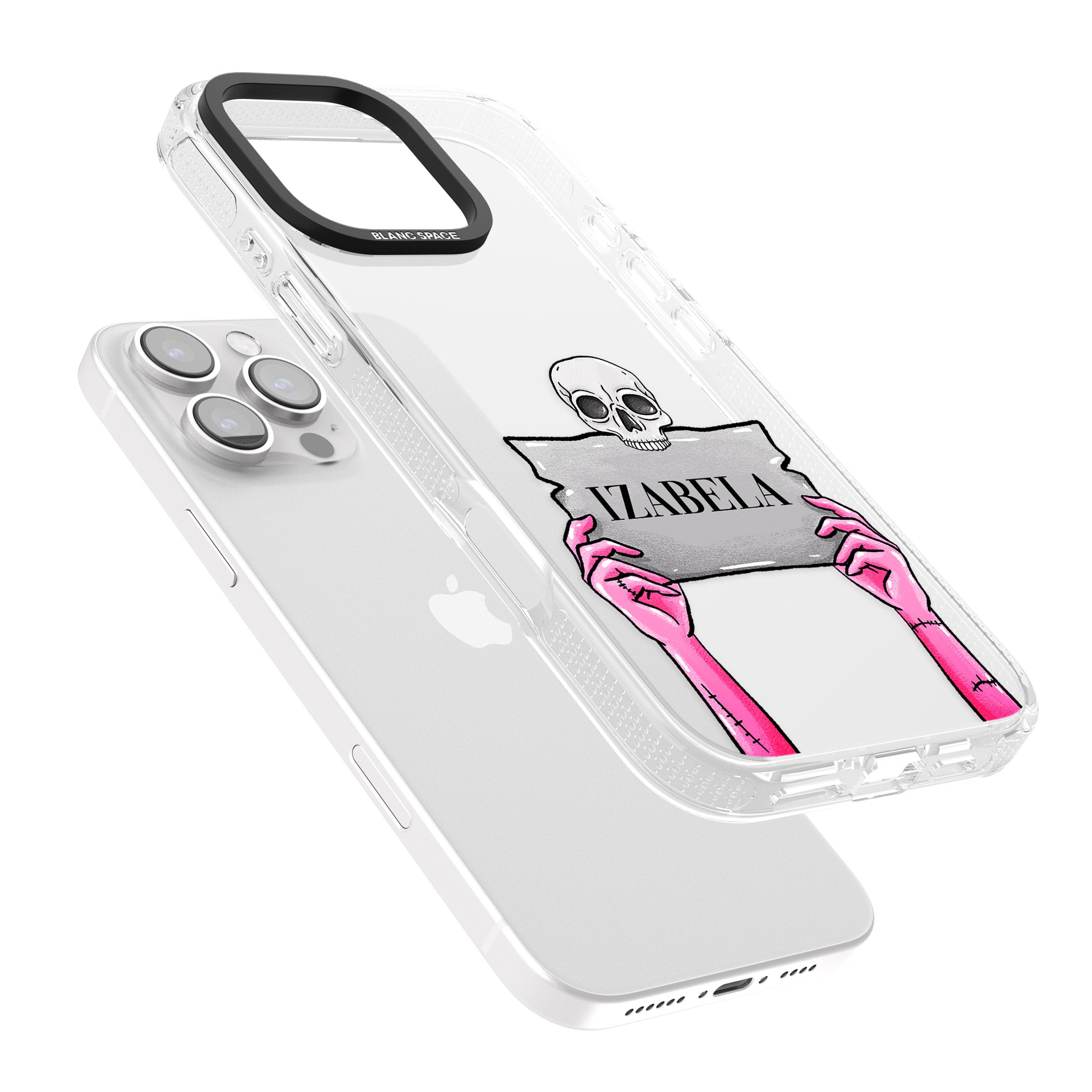 Personalised Grave Plaque iPhone 16 Pro Max / 16 Pro Clear Case Impact Air - Blanc Space