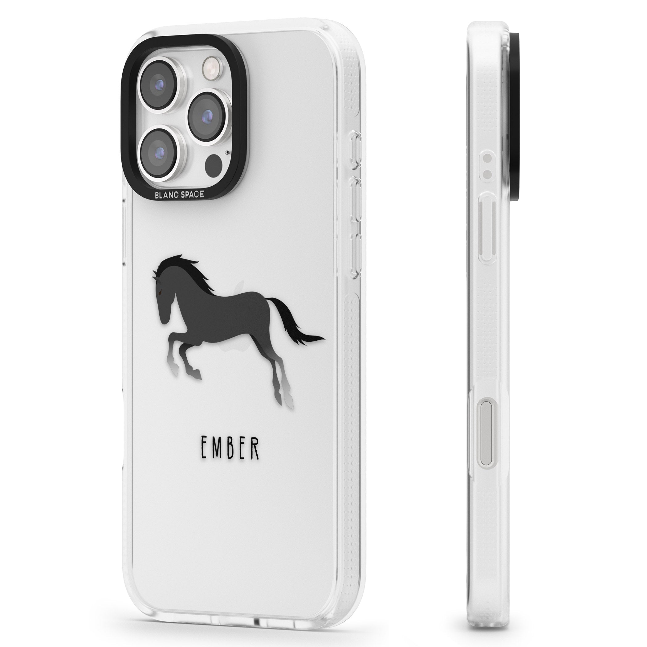 Personalised Black Horse iPhone 16 Pro Max / 16 Pro Clear Case Impact Air - Blanc Space