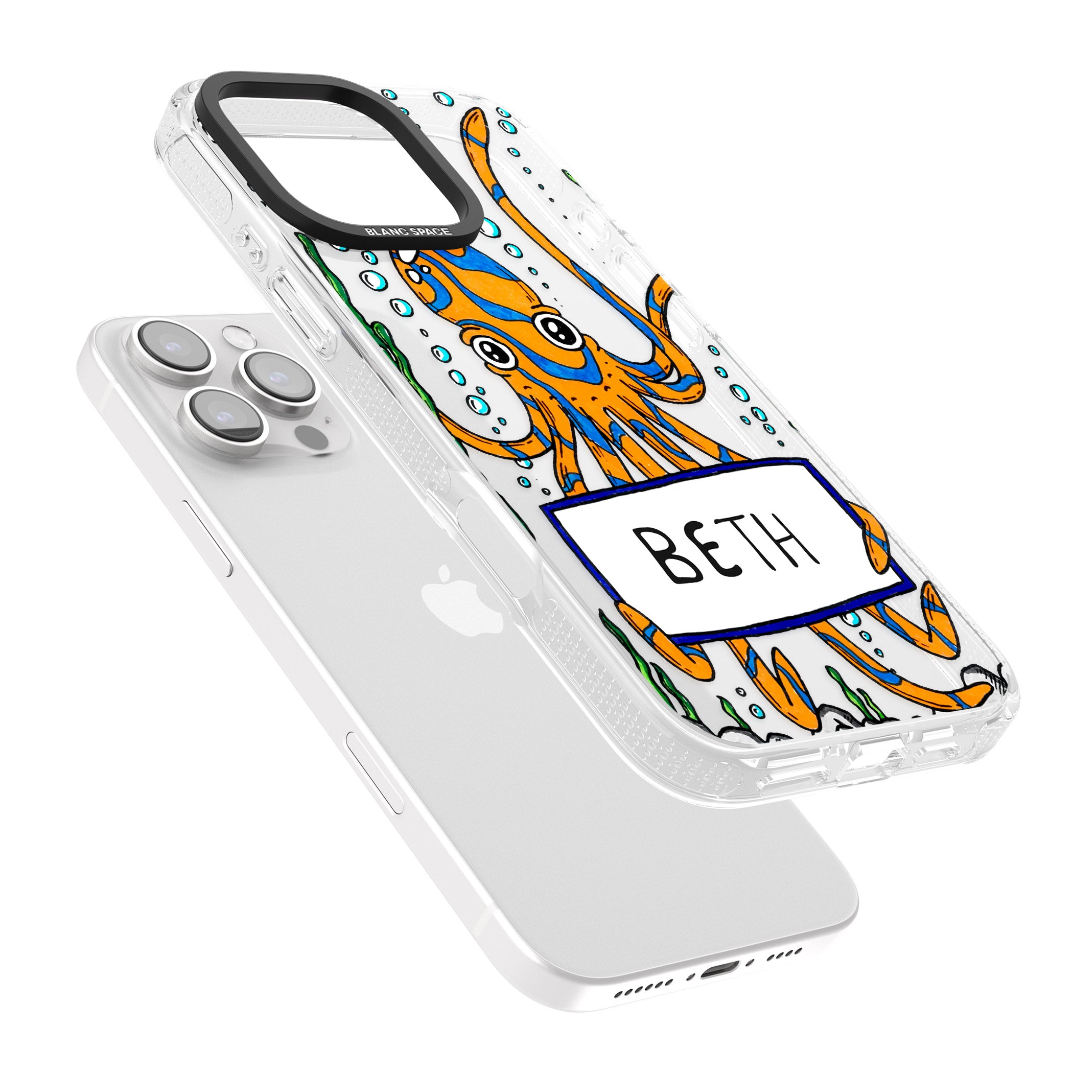 Personalised Octo iPhone 16 Pro Max / 16 Pro Clear Case Impact Air - Blanc Space