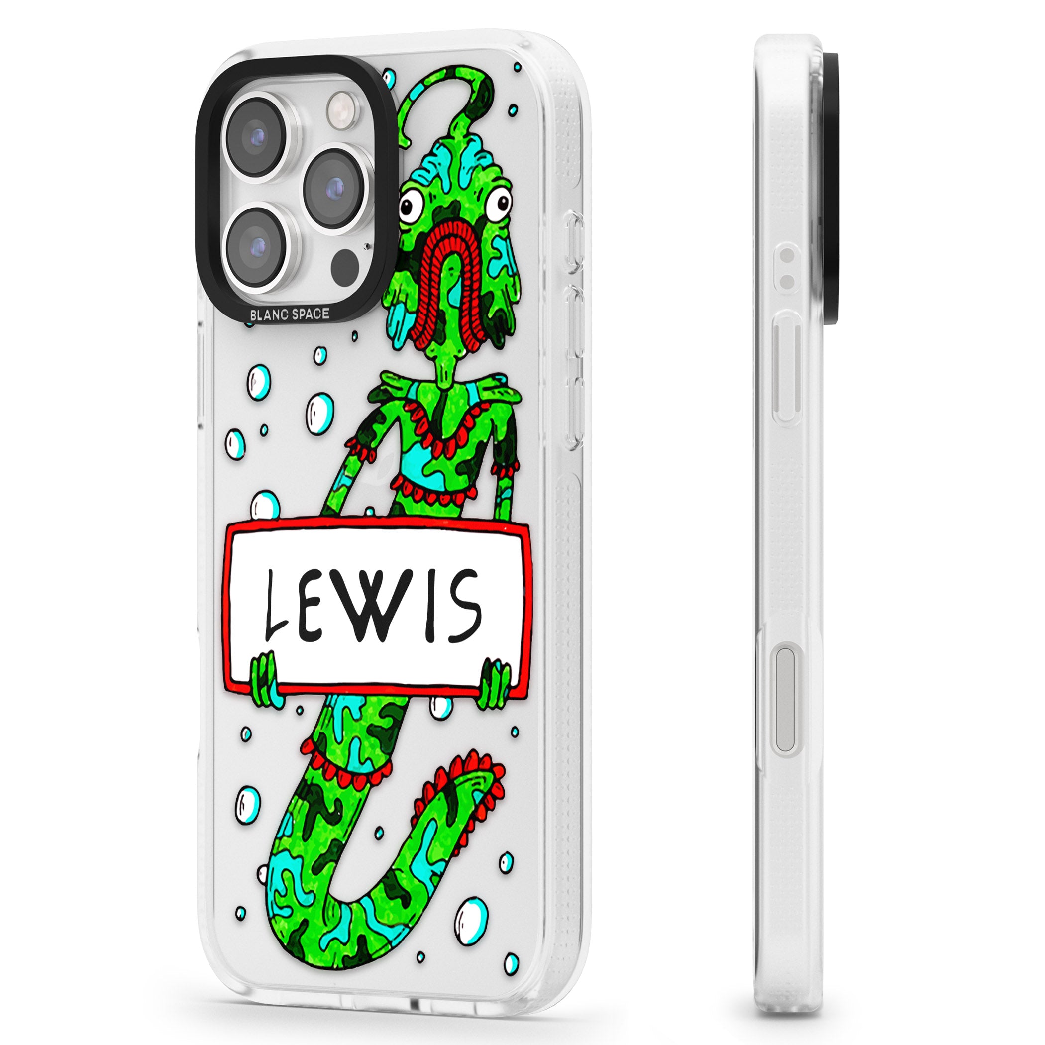 Personalised Fish Boy iPhone 16 Pro Max / 16 Pro Clear Case Impact Air - Blanc Space