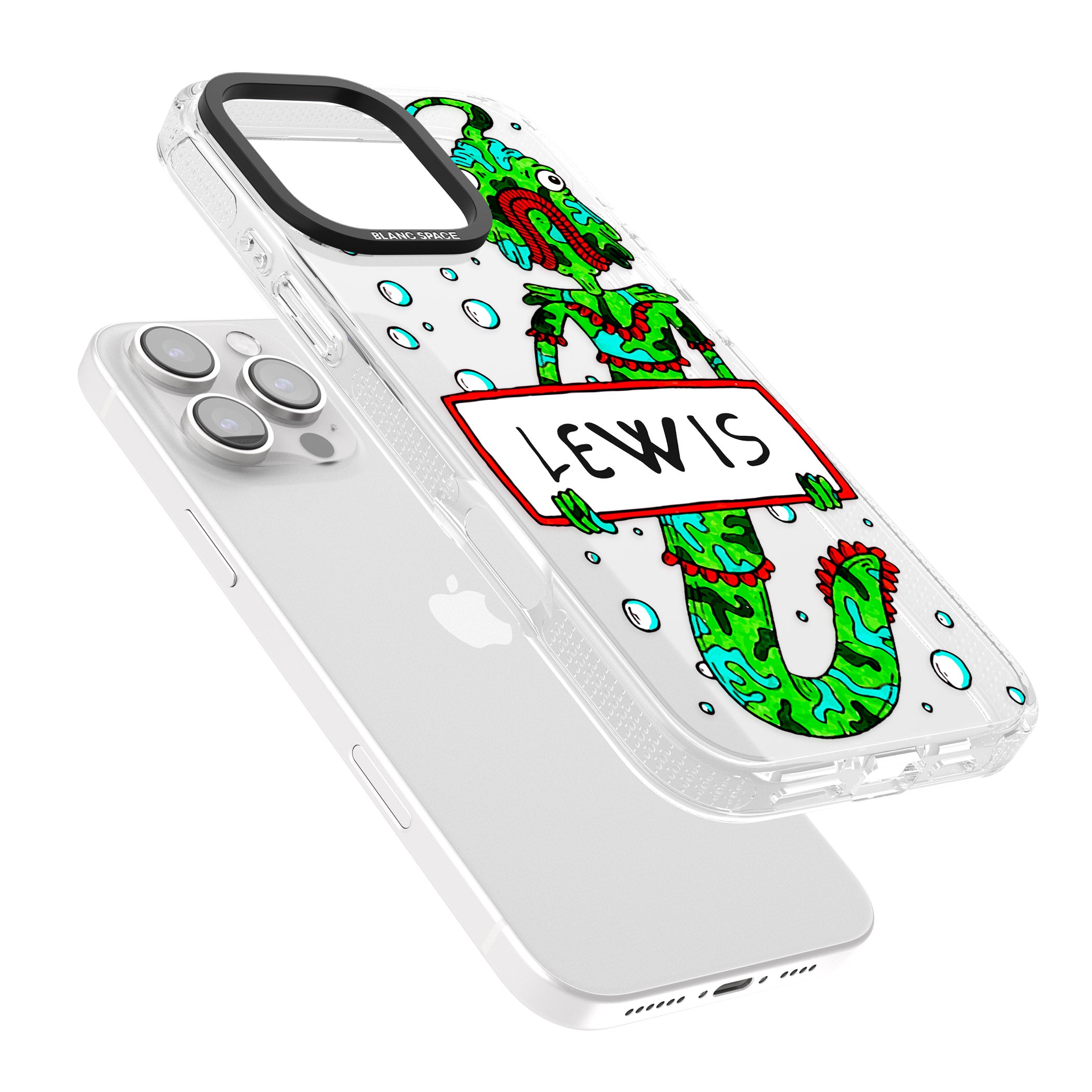 Personalised Fish Boy iPhone 16 Pro Max / 16 Pro Clear Case Impact Air - Blanc Space