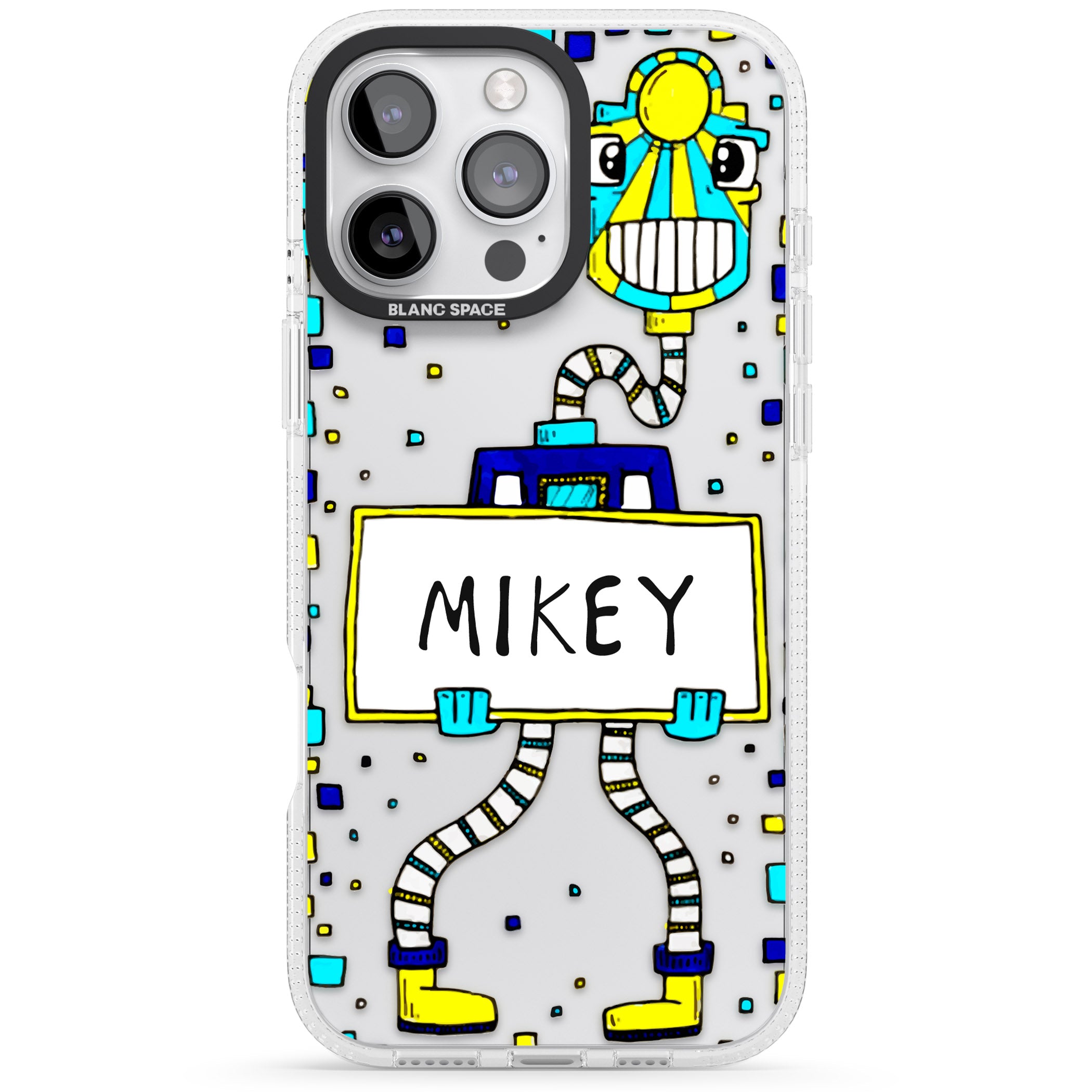 Personalised Tubes Guy iPhone 16 Pro Max / 16 Pro Clear Case Impact Air - Blanc Space