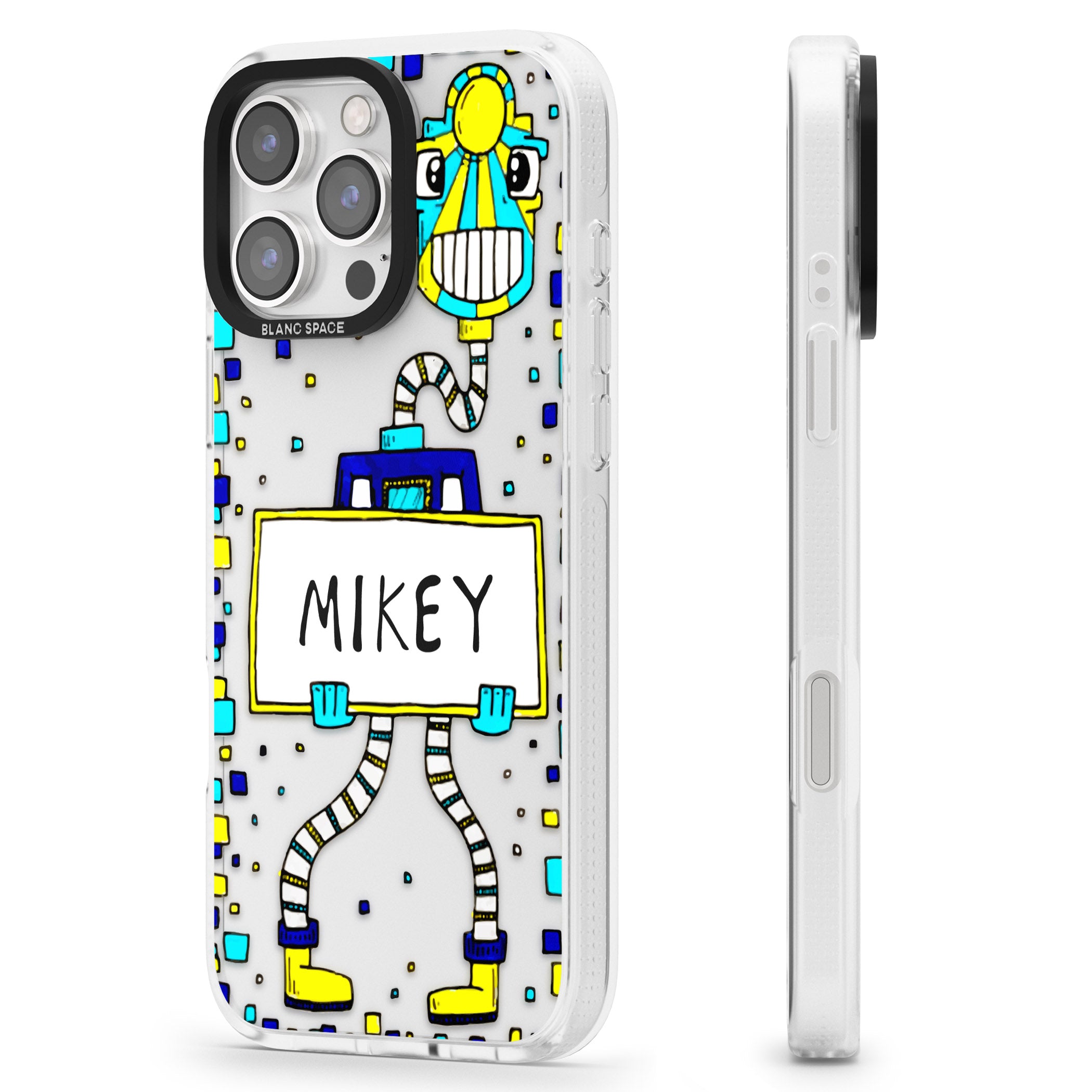 Personalised Tubes Guy iPhone 16 Pro Max / 16 Pro Clear Case Impact Air - Blanc Space