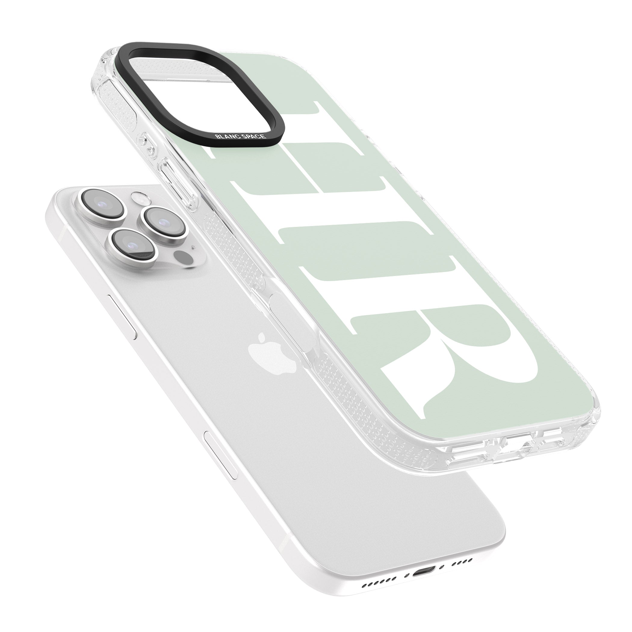 Personalised White & Seafoam Green Personalised iPhone 16 Pro Max / 16 Pro Clear Case Impact Air - Blanc Space