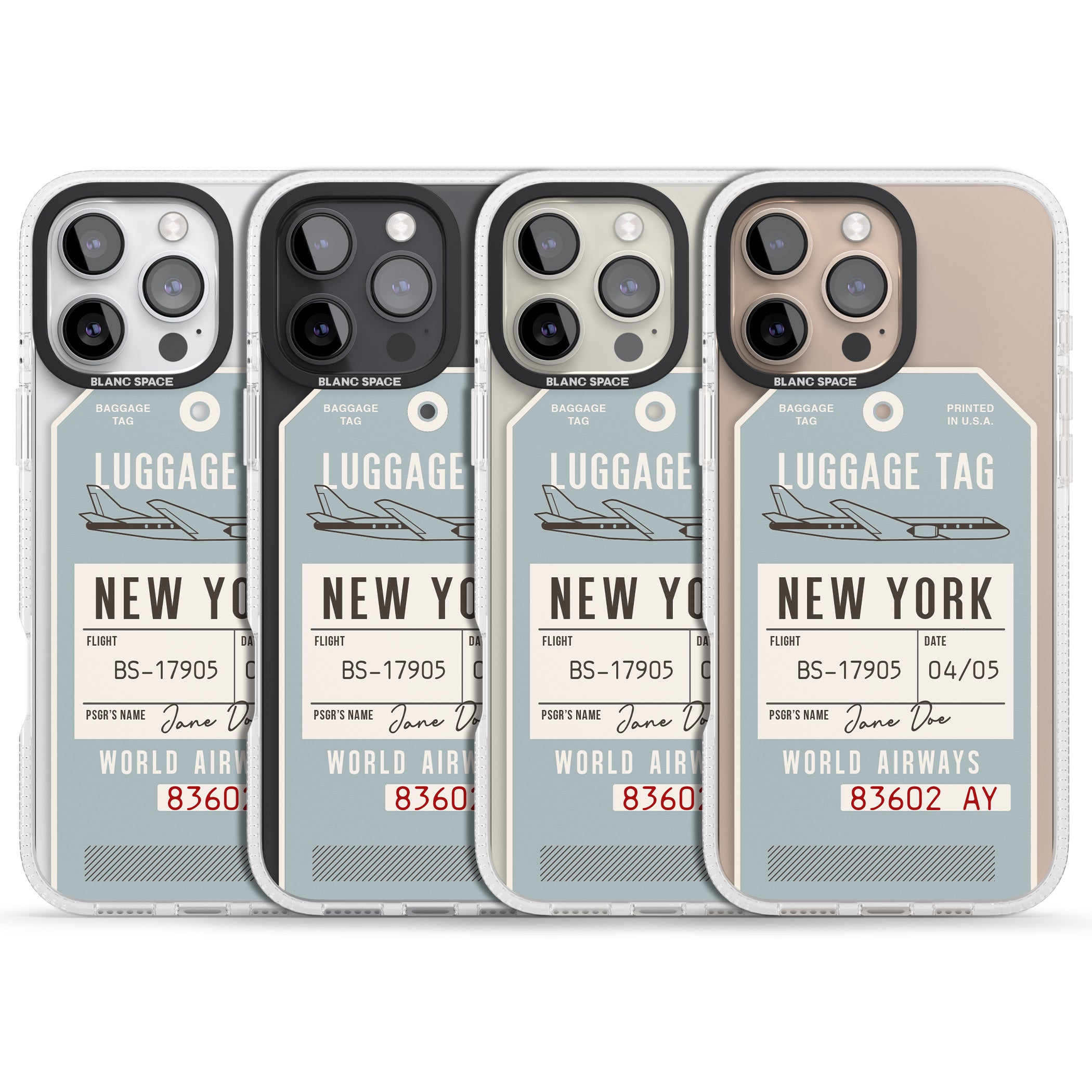 Personalised Vintage USA Luggage Tag iPhone 16 Pro Max / 16 Pro Clear Case Impact Air - Blanc Space