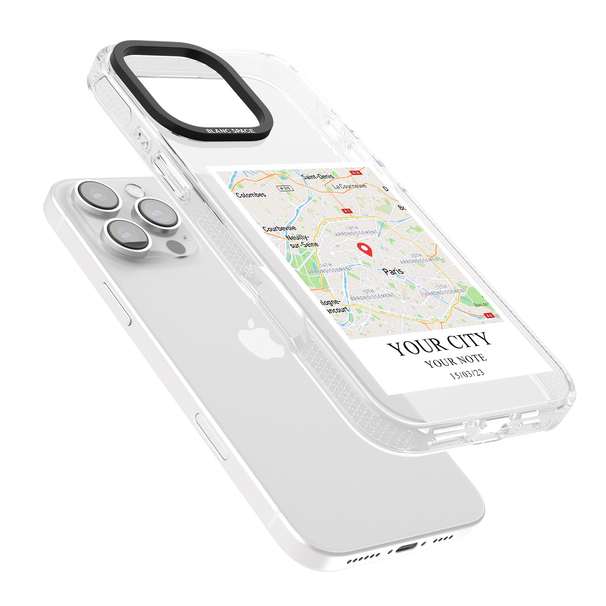 Personalised World Map iPhone 16 Pro Max / 16 Pro Clear Case Impact Air - Blanc Space