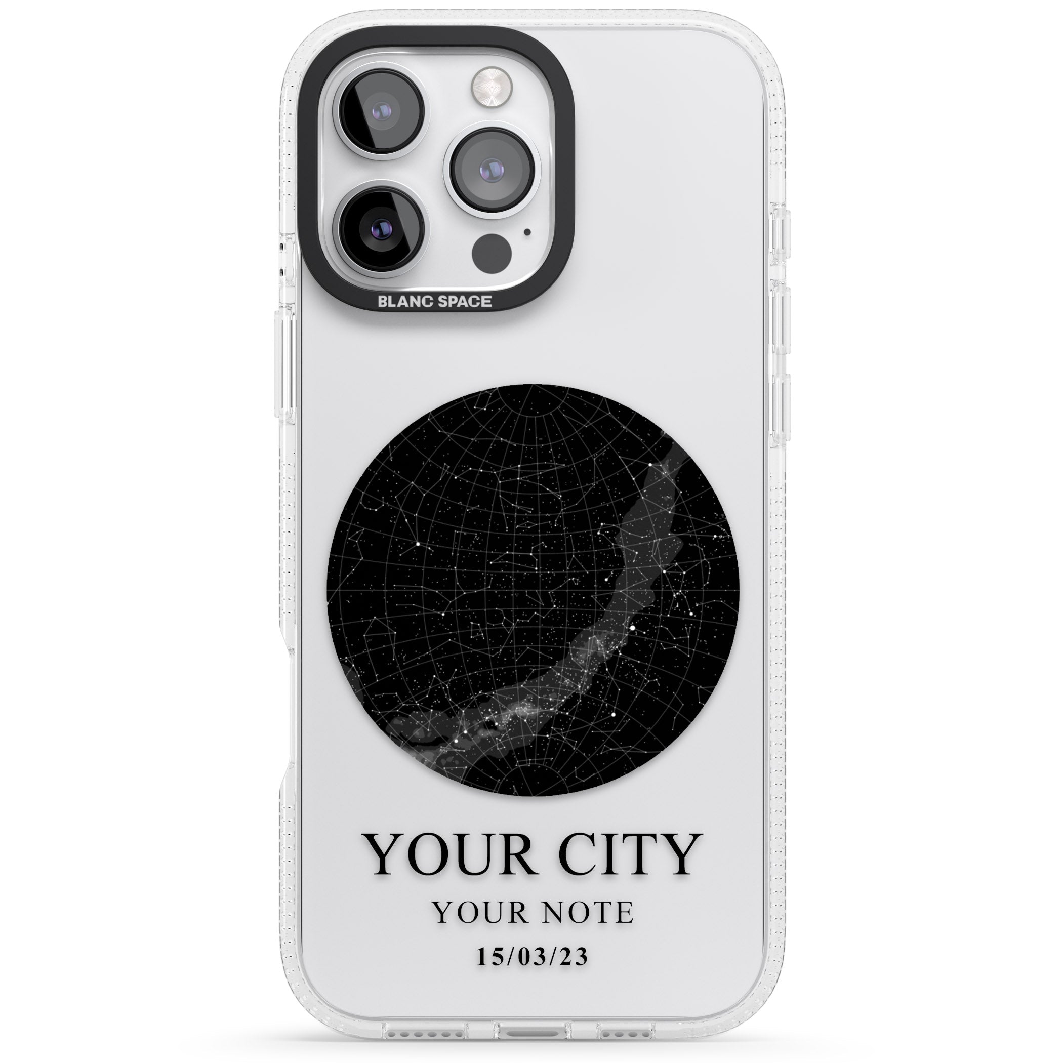 Personalised Star Map iPhone 16 Pro Max / 16 Pro Clear Case Impact Air - Blanc Space