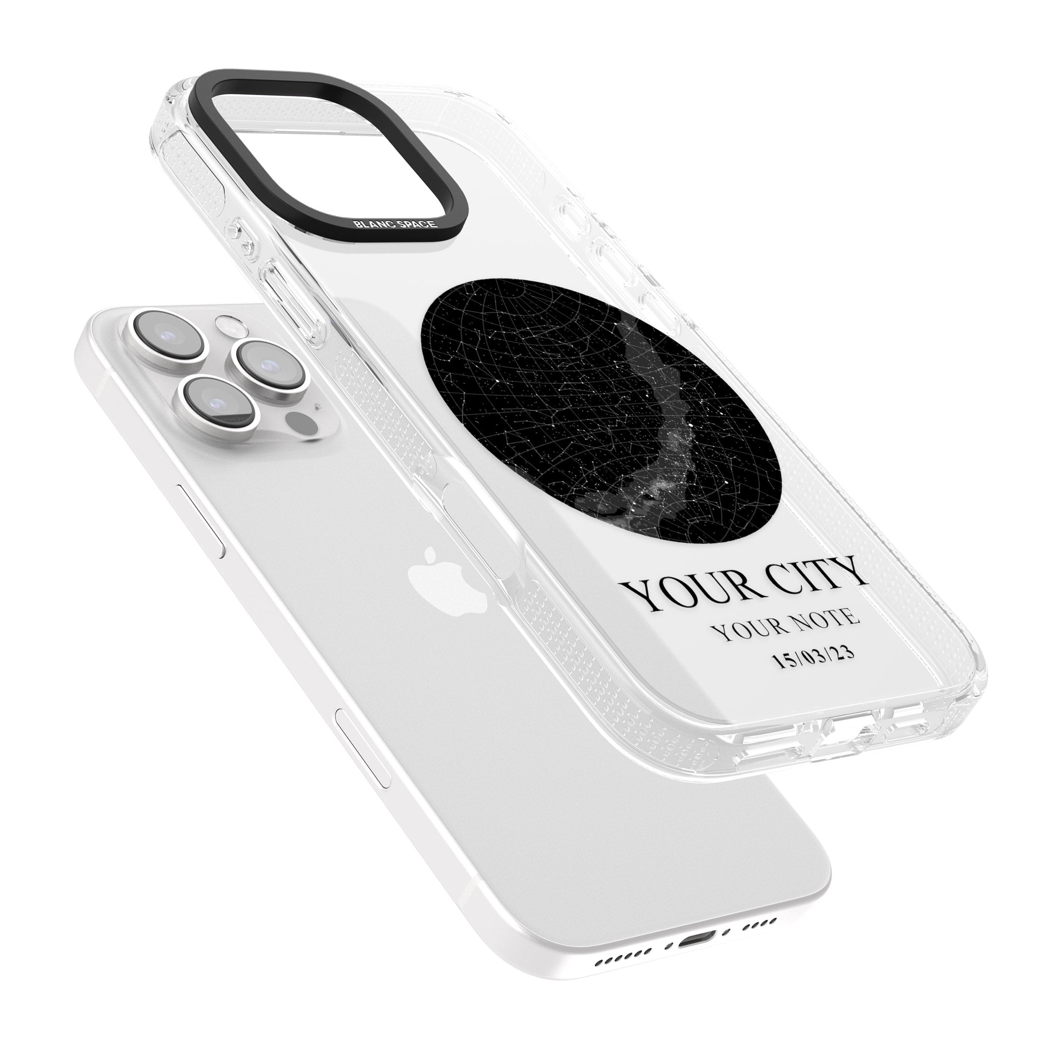 Personalised Star Map iPhone 16 Pro Max / 16 Pro Clear Case Impact Air - Blanc Space