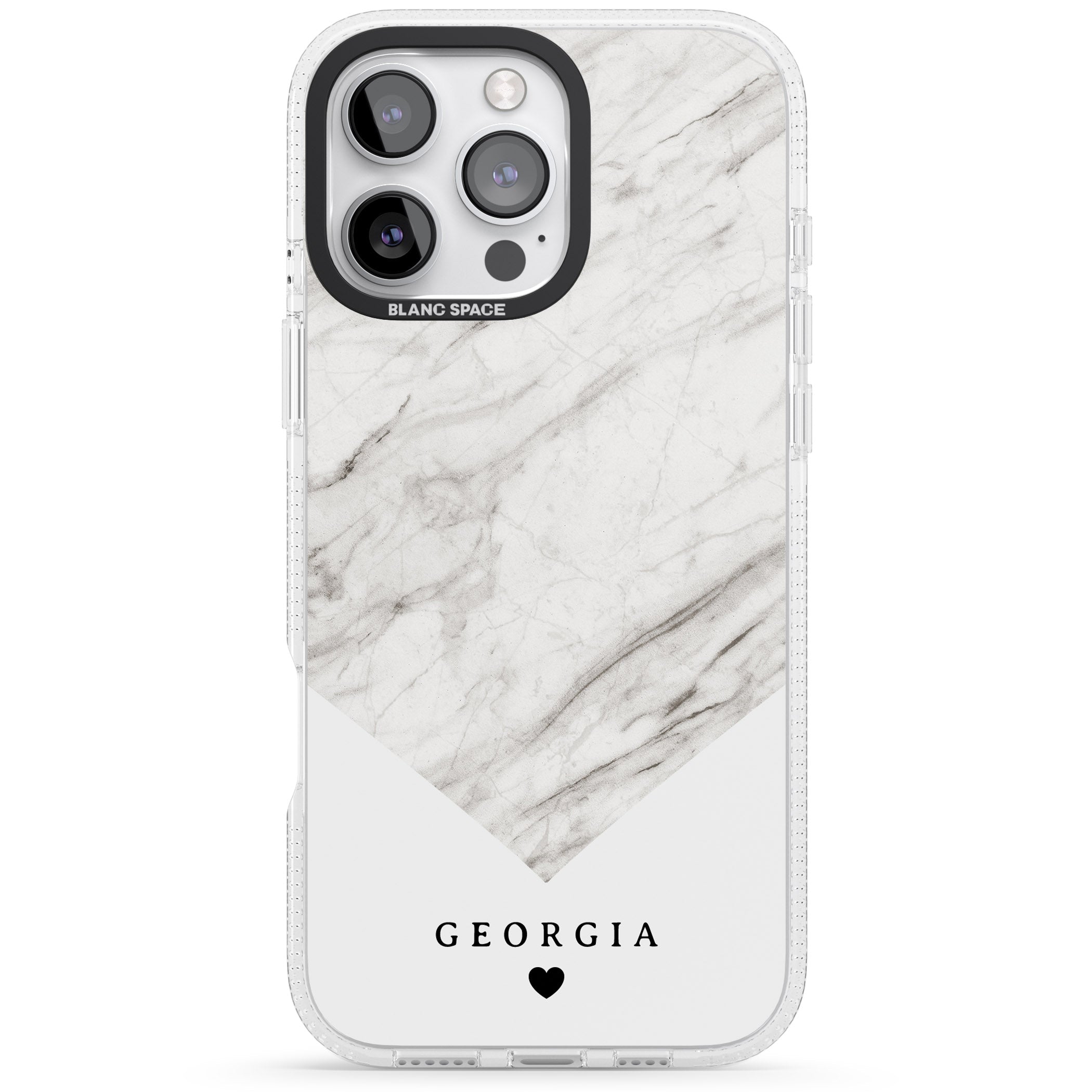 Personalised White Marble iPhone 16 Pro Max / 16 Pro Clear Case Impact Air - Blanc Space