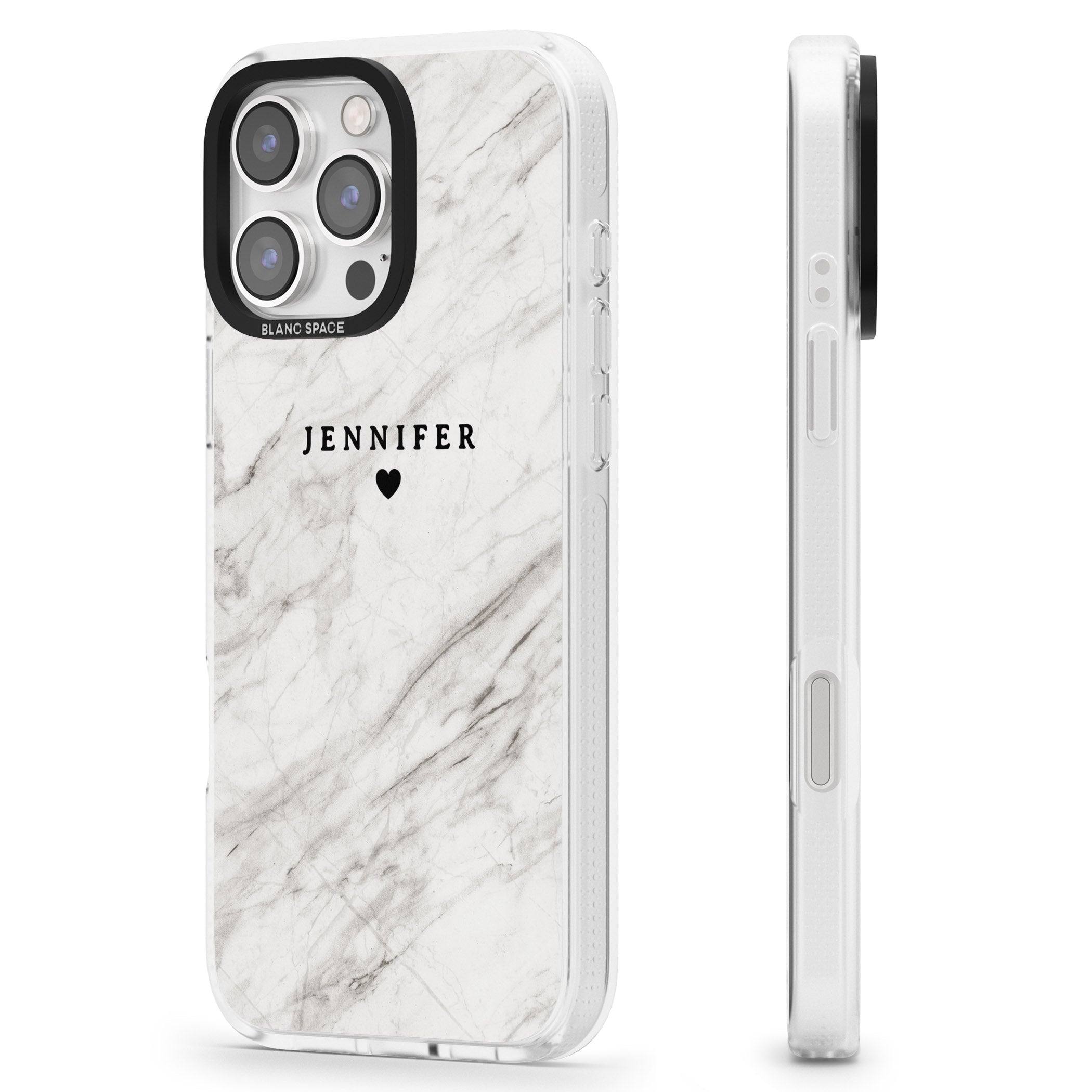 Personalised Light Grey & White Marble Texture iPhone 16 Pro Max / 16 Pro Clear Case Impact Air - Blanc Space