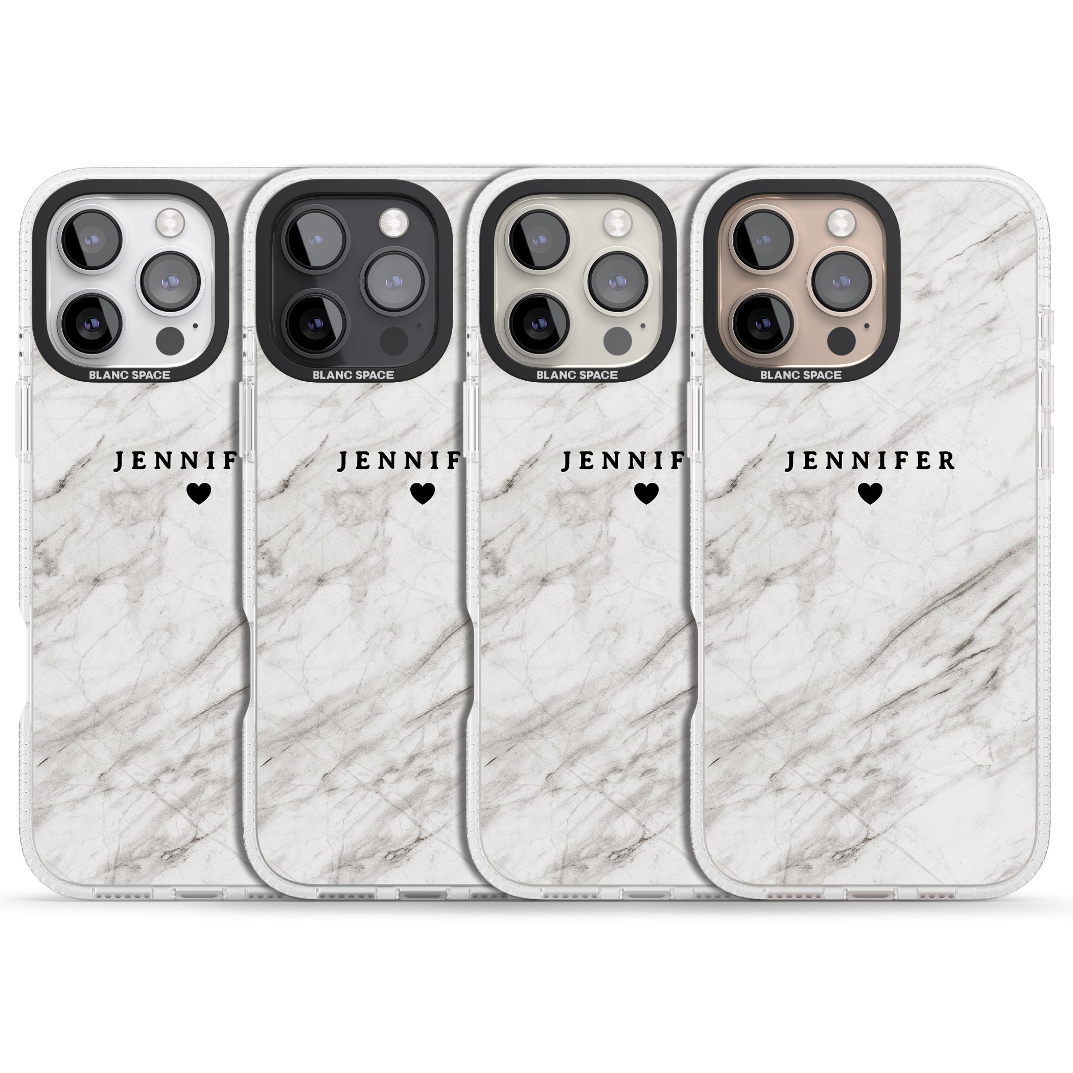 Personalised Light Grey & White Marble Texture iPhone 16 Pro Max / 16 Pro Clear Case Impact Air - Blanc Space