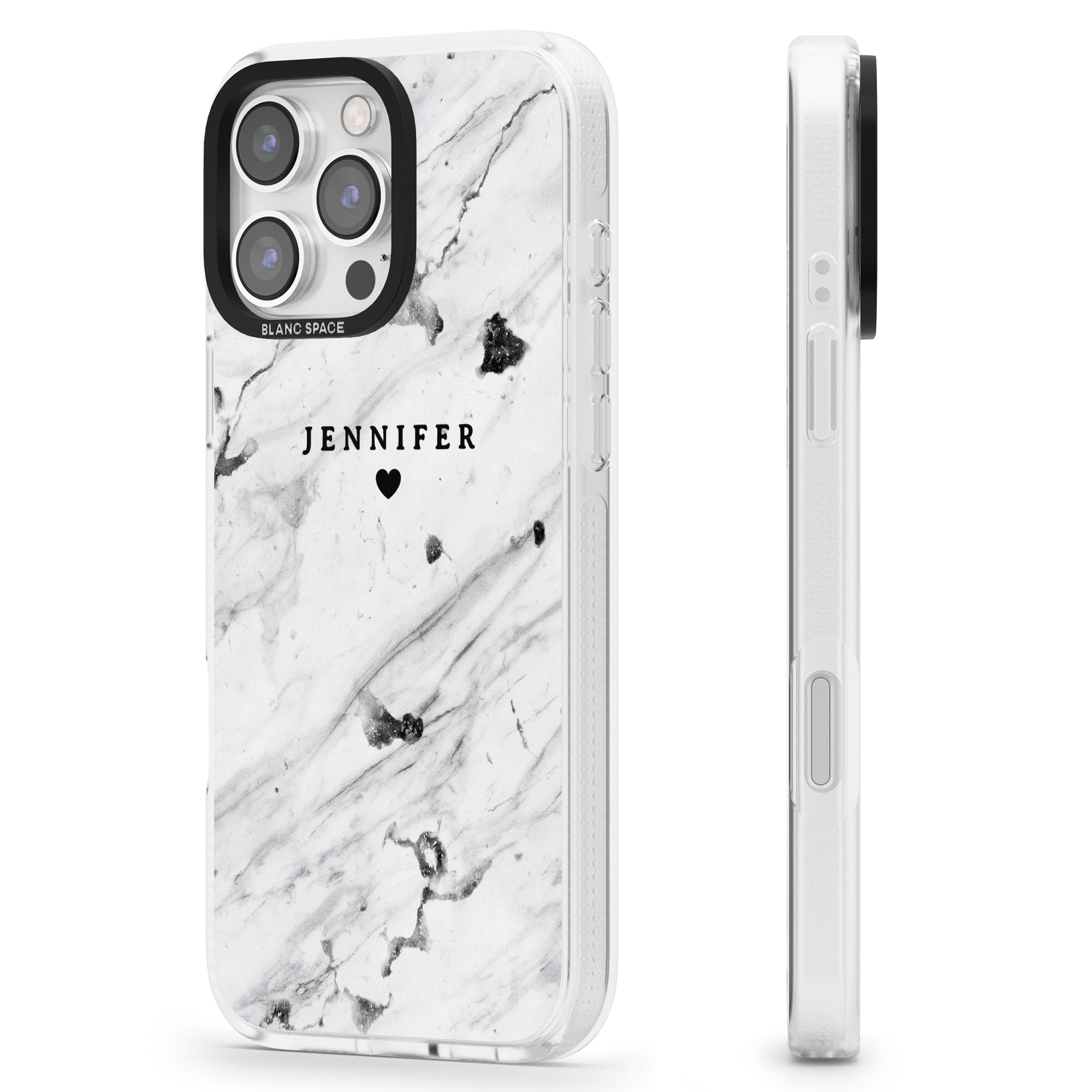 Personalised Black & White Marble Texture iPhone 16 Pro Max / 16 Pro Clear Case Impact Air - Blanc Space